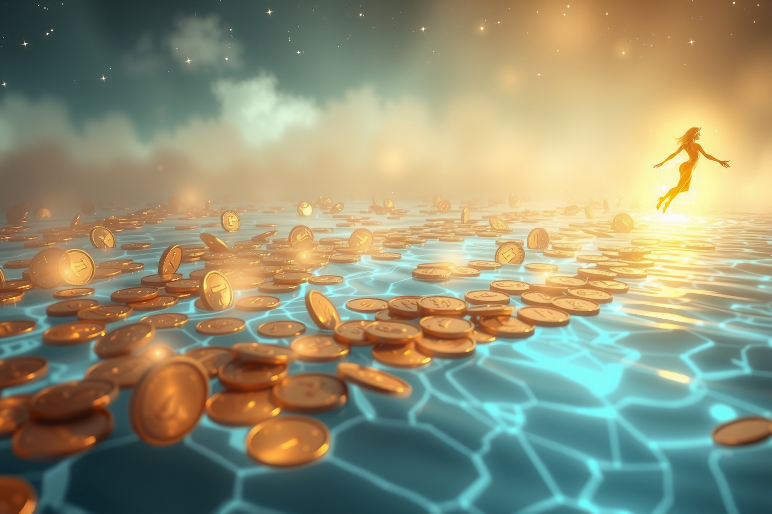 Nuotare tra monete d'oro simboleggia ricchezza e prosperità imminente.