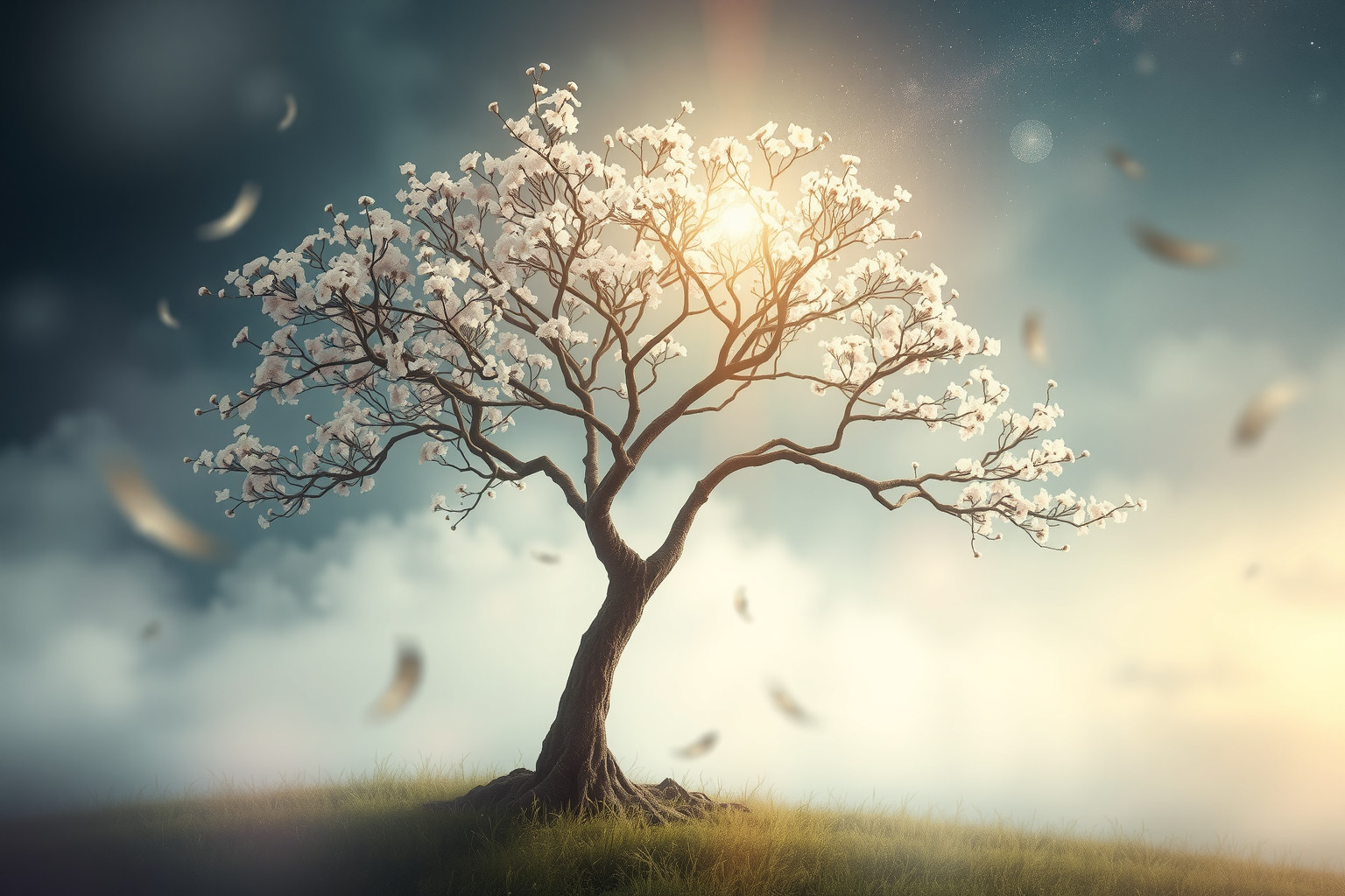 Gli alberi in fiore simboleggiano rinascita e crescita interiore profonda.