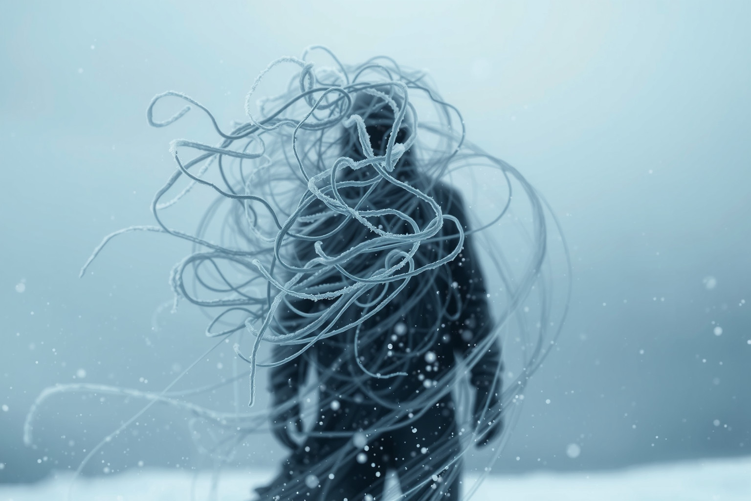 La tempesta di neve simboleggia emozioni ghiacciate e conflitti interiori.
