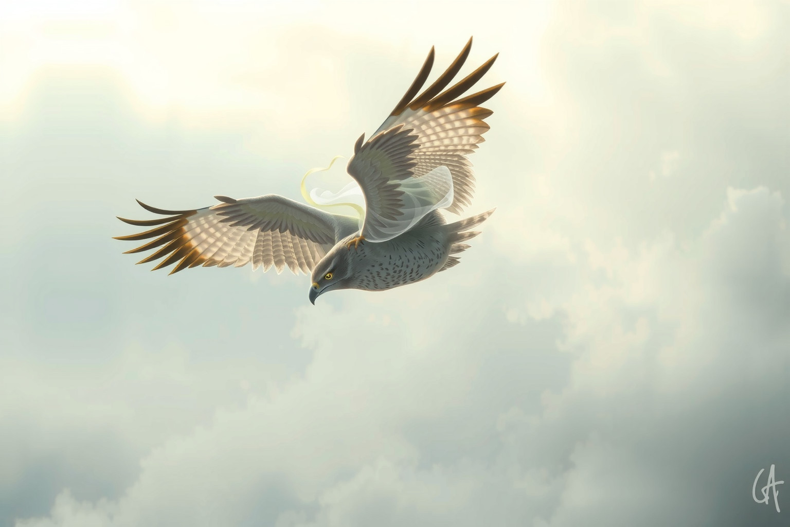Sognare di cavalcare un falco simboleggia libertà e potere interiore.