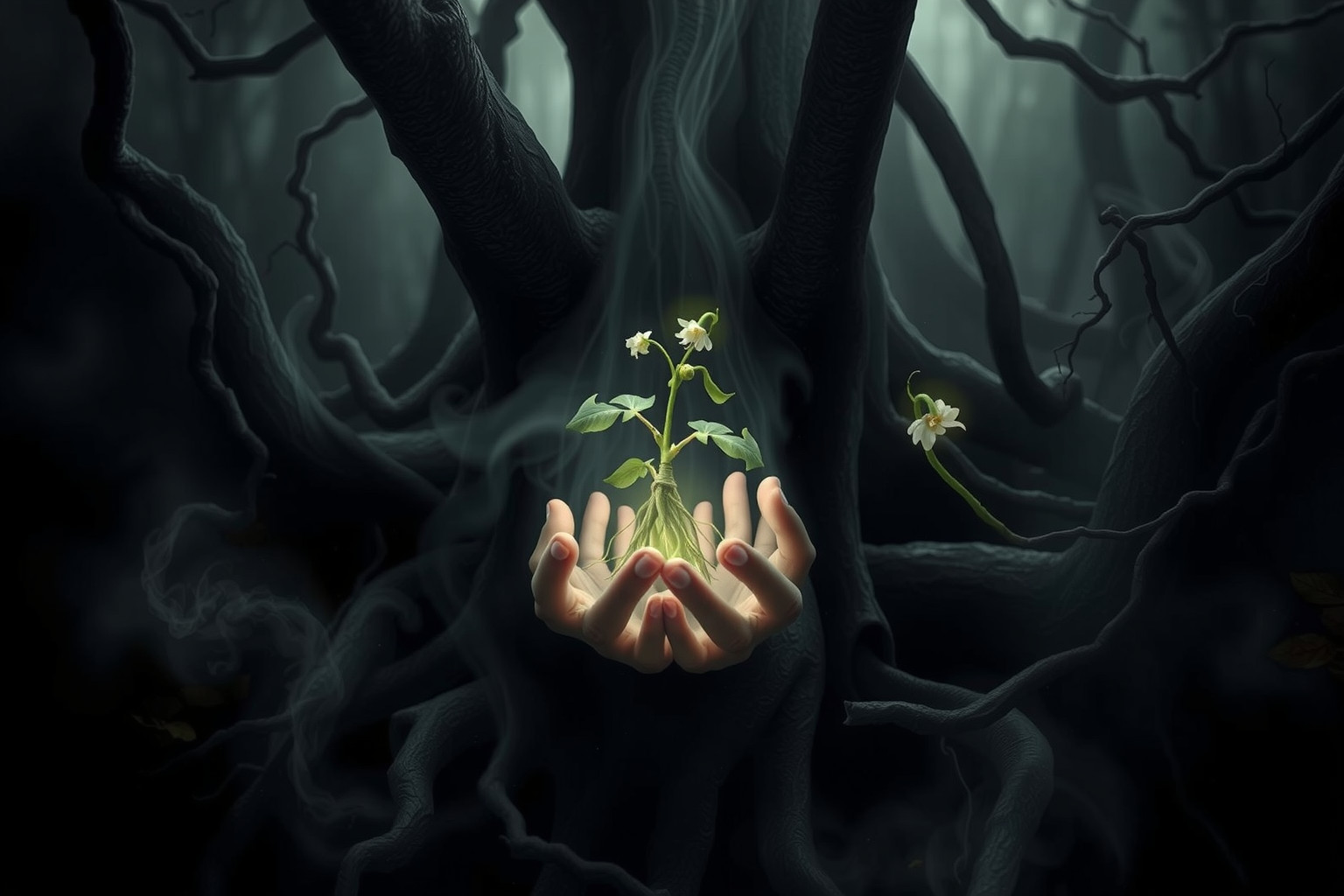 Raccogliere mandragola in bosco oscuro simboleggia potere nascosto.