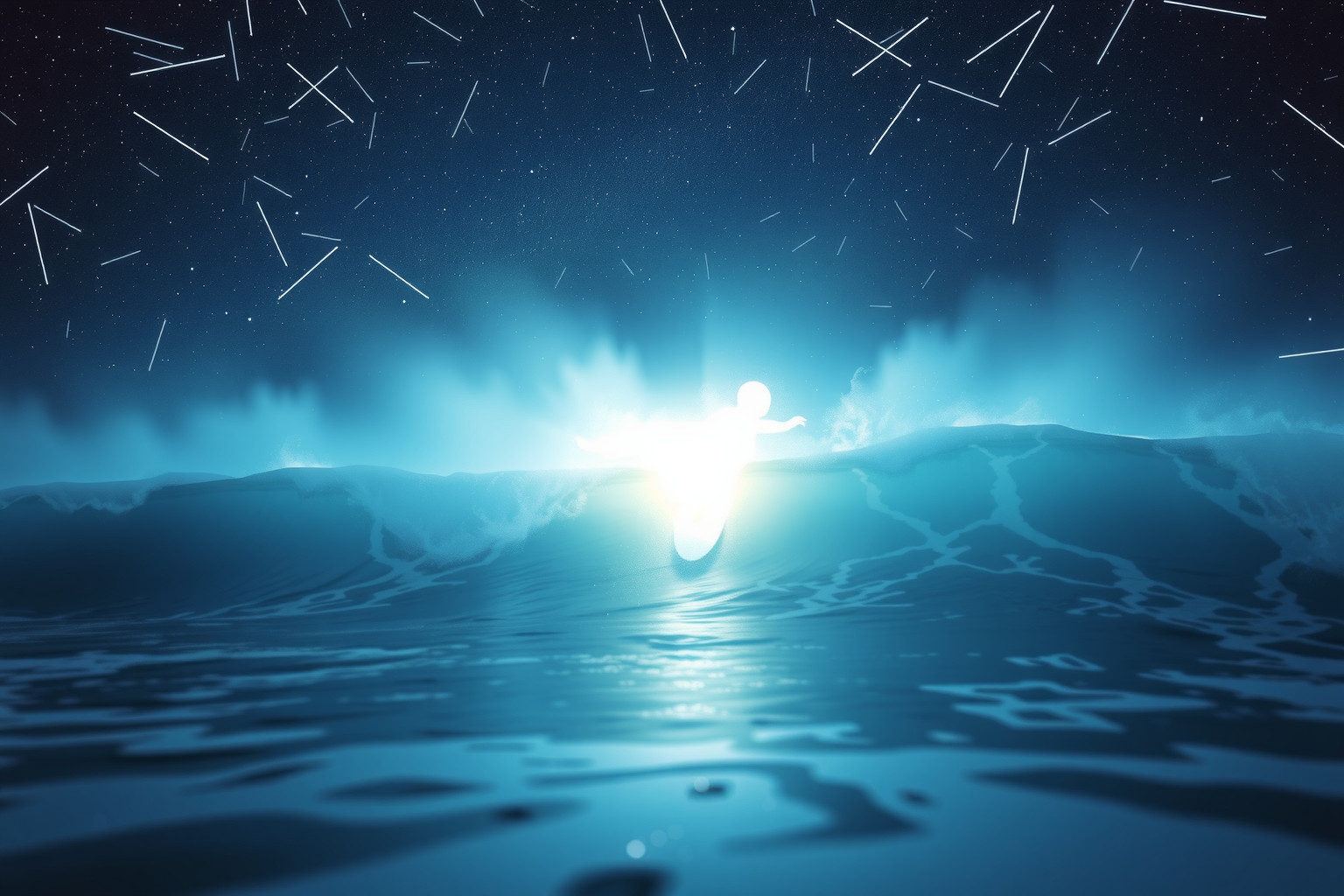 Sognare di surfare di notte simboleggia emozioni nascoste e intuizioni profonde.