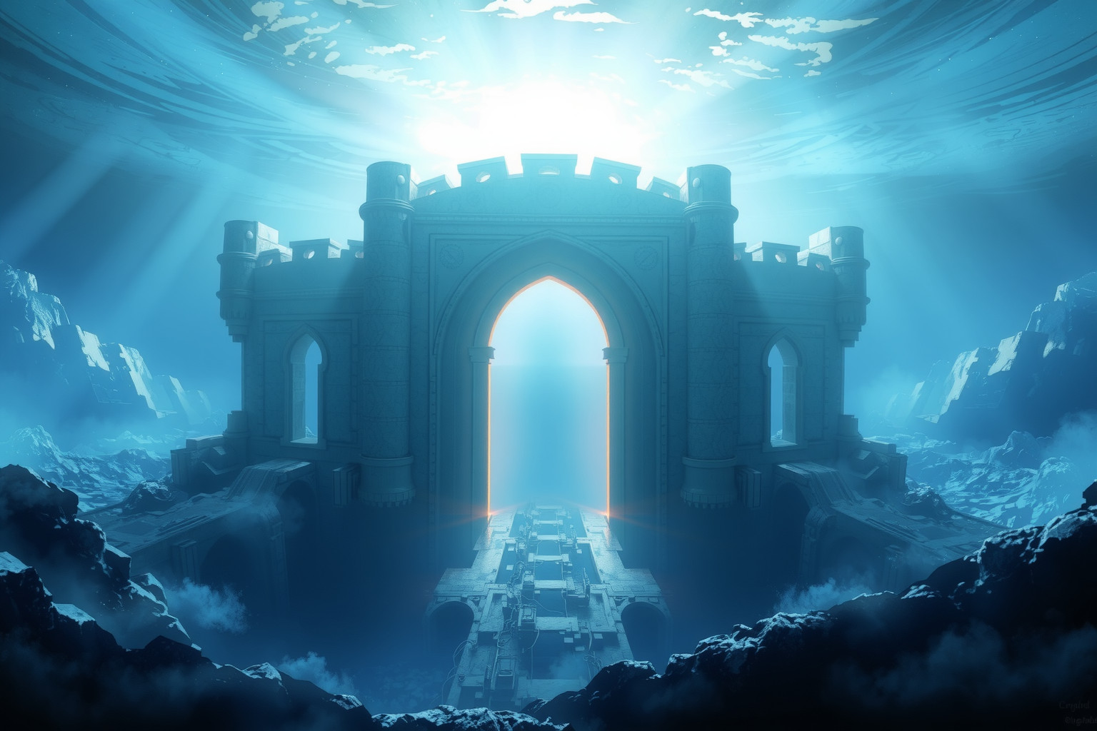 Sognare una porta dimensionale ad Atlantide simboleggia nuove possibilità spirituali.
