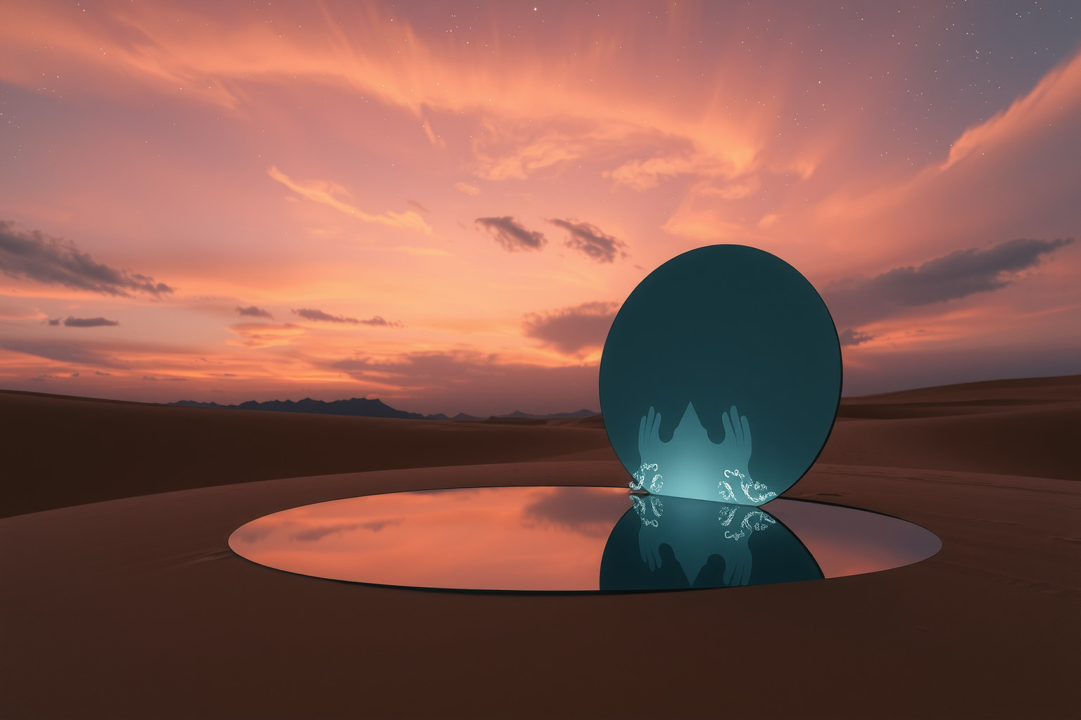 Sognare il riflesso nel cielo del deserto simboleggia introspezione profonda.