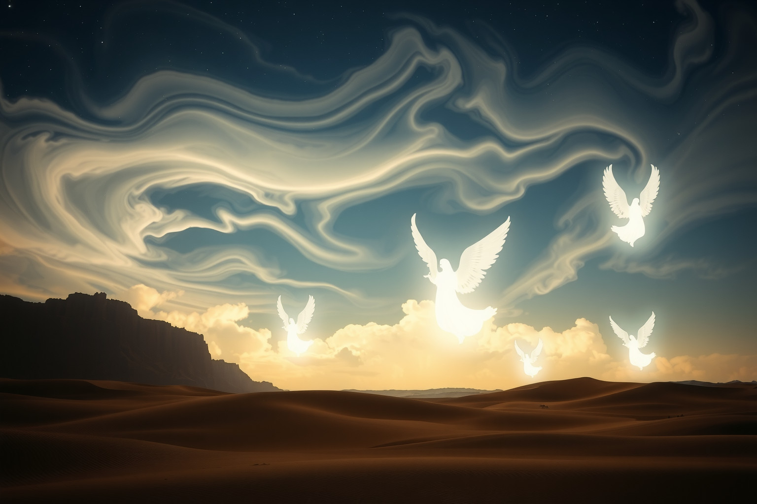 Sognare divinità nel cielo del deserto simboleggia protezione e guida.