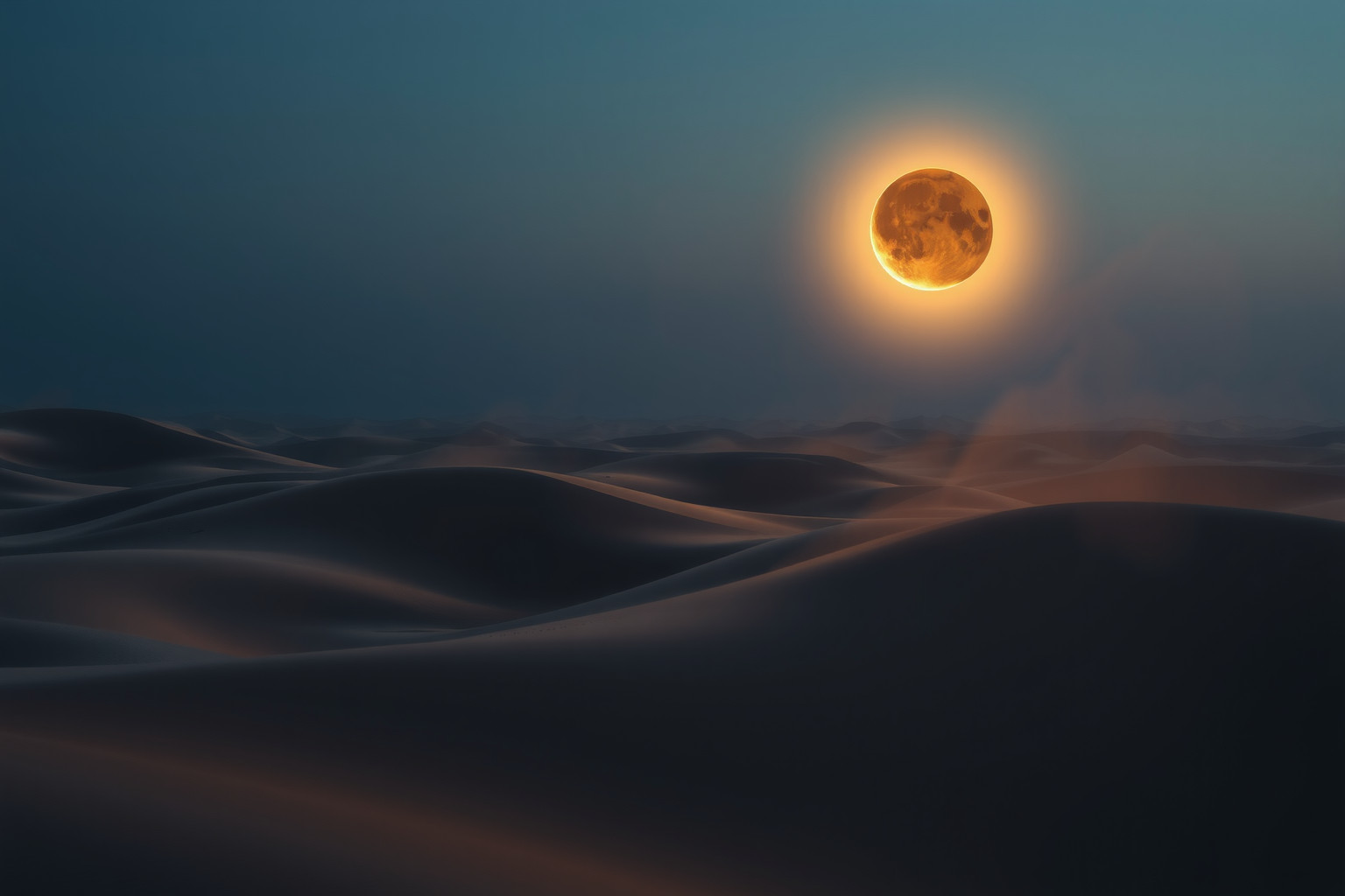 Sognare eclissi lunare in deserto simboleggia trasformazione interiore profonda.