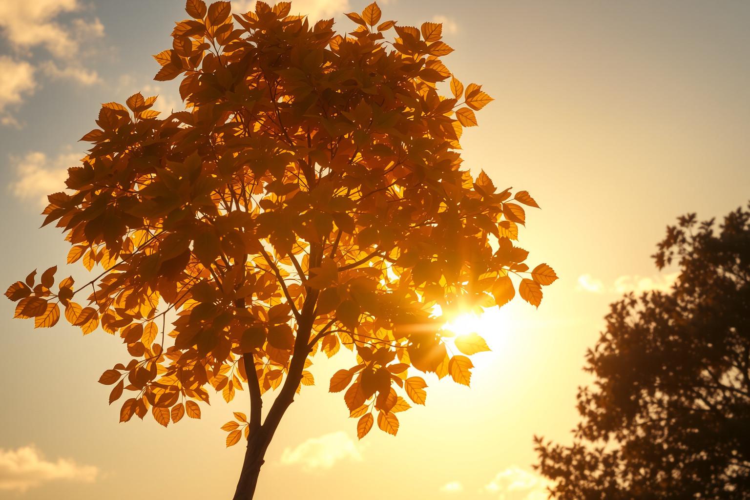 Sognare un albero illuminato dal sole simboleggia crescita e speranza.