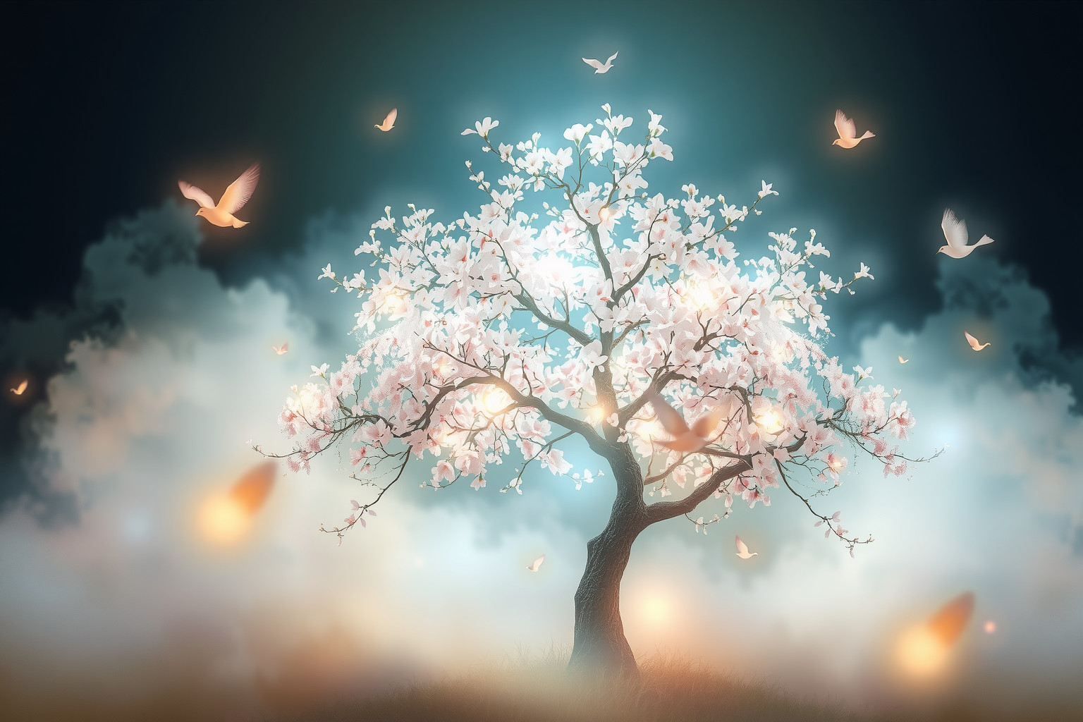 Sognare alberi in fiore con uccelli simboleggia gioia e libertà.