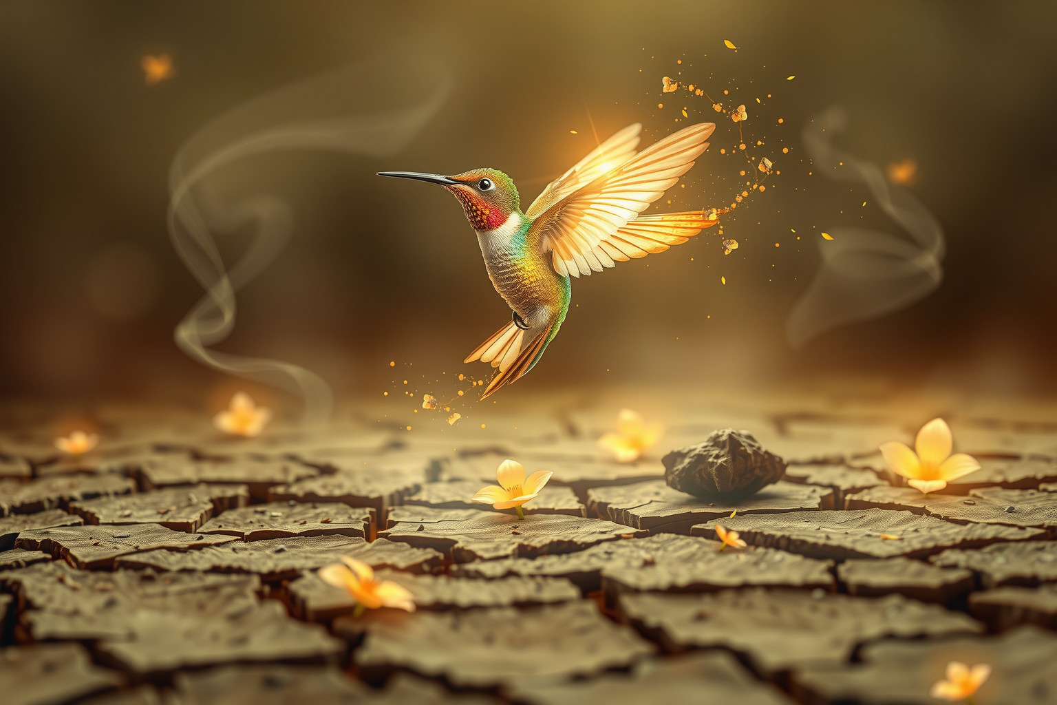 Sognare un colibrì in ambiente arido simboleggia speranza nascosta.