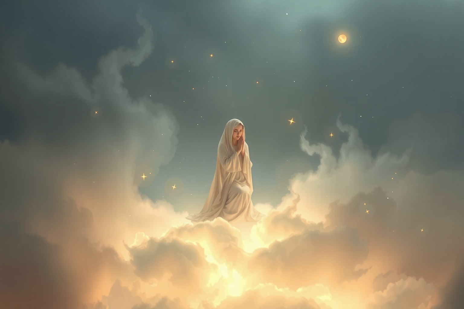 Sognare un fondatore di religione prega indica ricerca spirituale profonda.