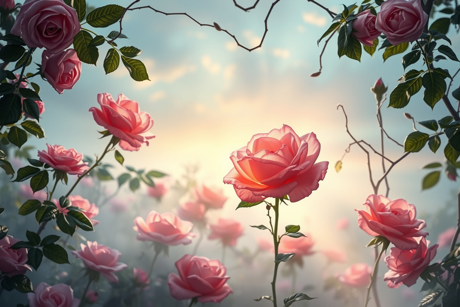 Sognare un giardino di rose rigogliose simboleggia amore e rinascita.