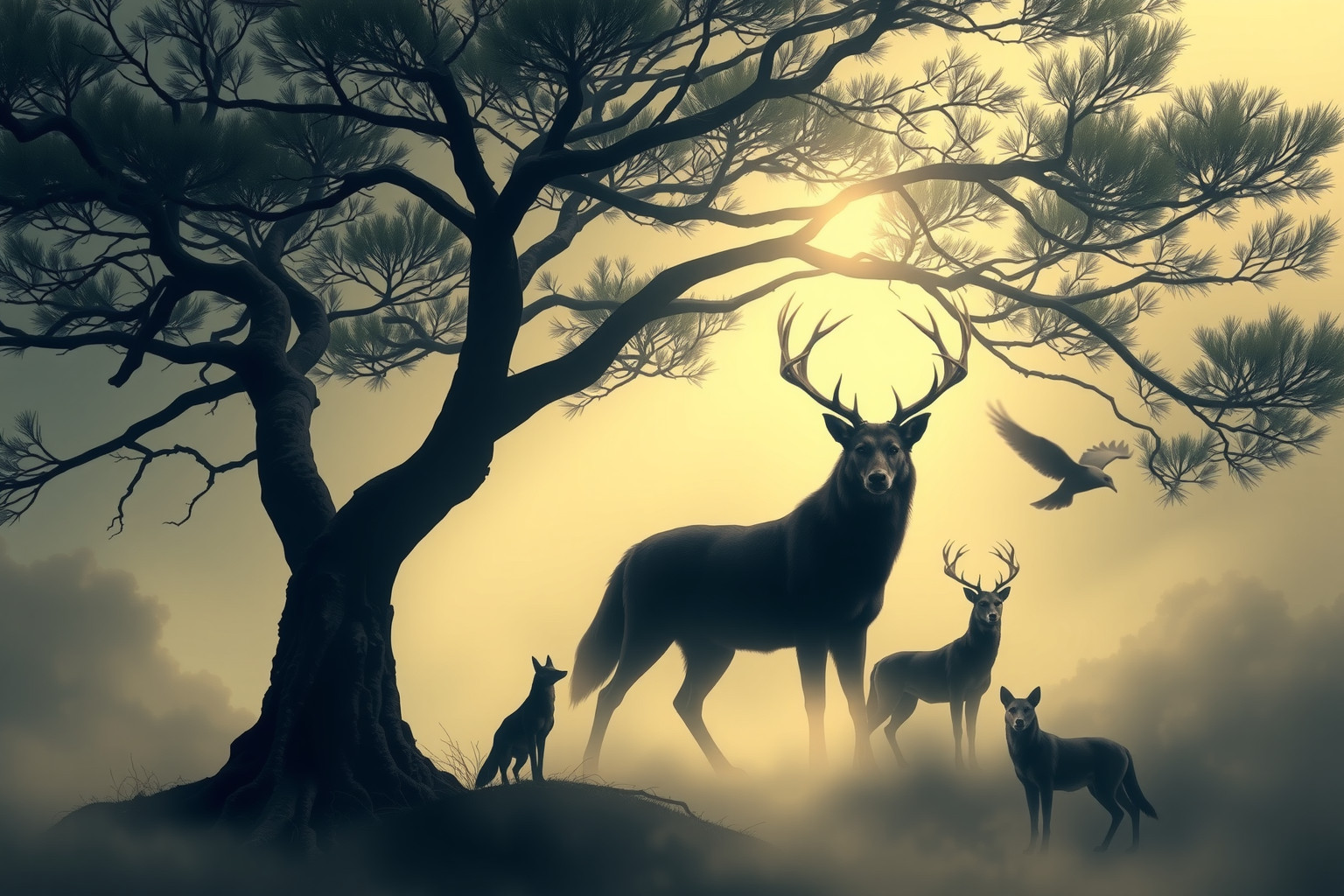 Il pino simboleggia la forza primordiale e l'istinto animale.