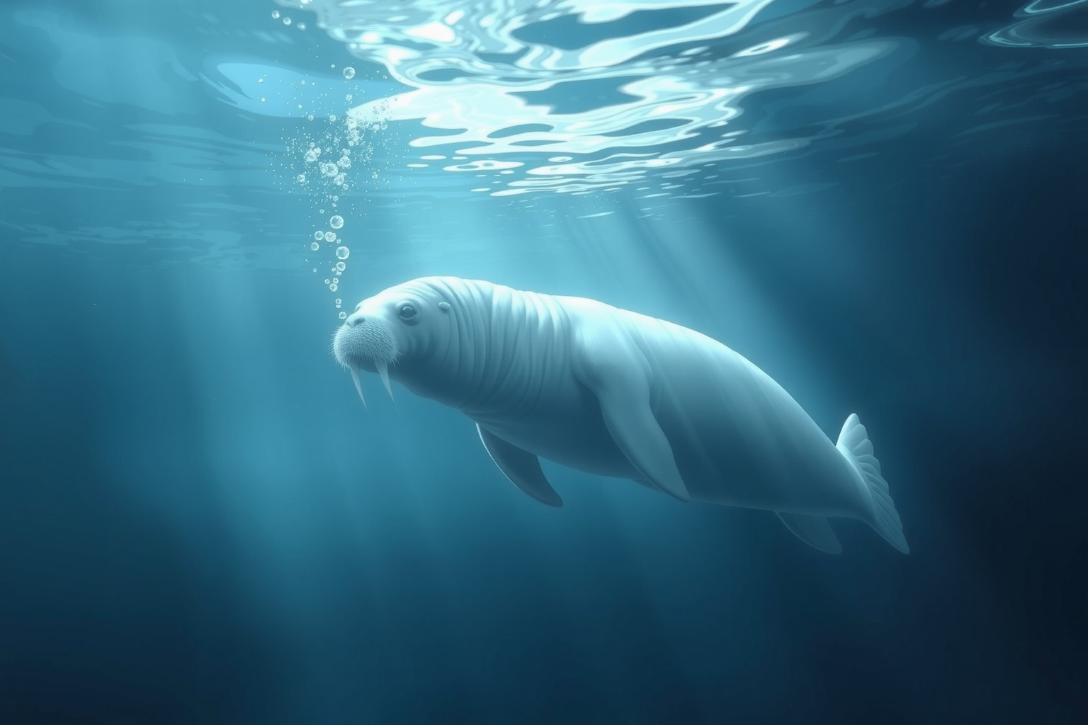 Sognare un tricheco in acqua simboleggia emozioni profonde nascoste.