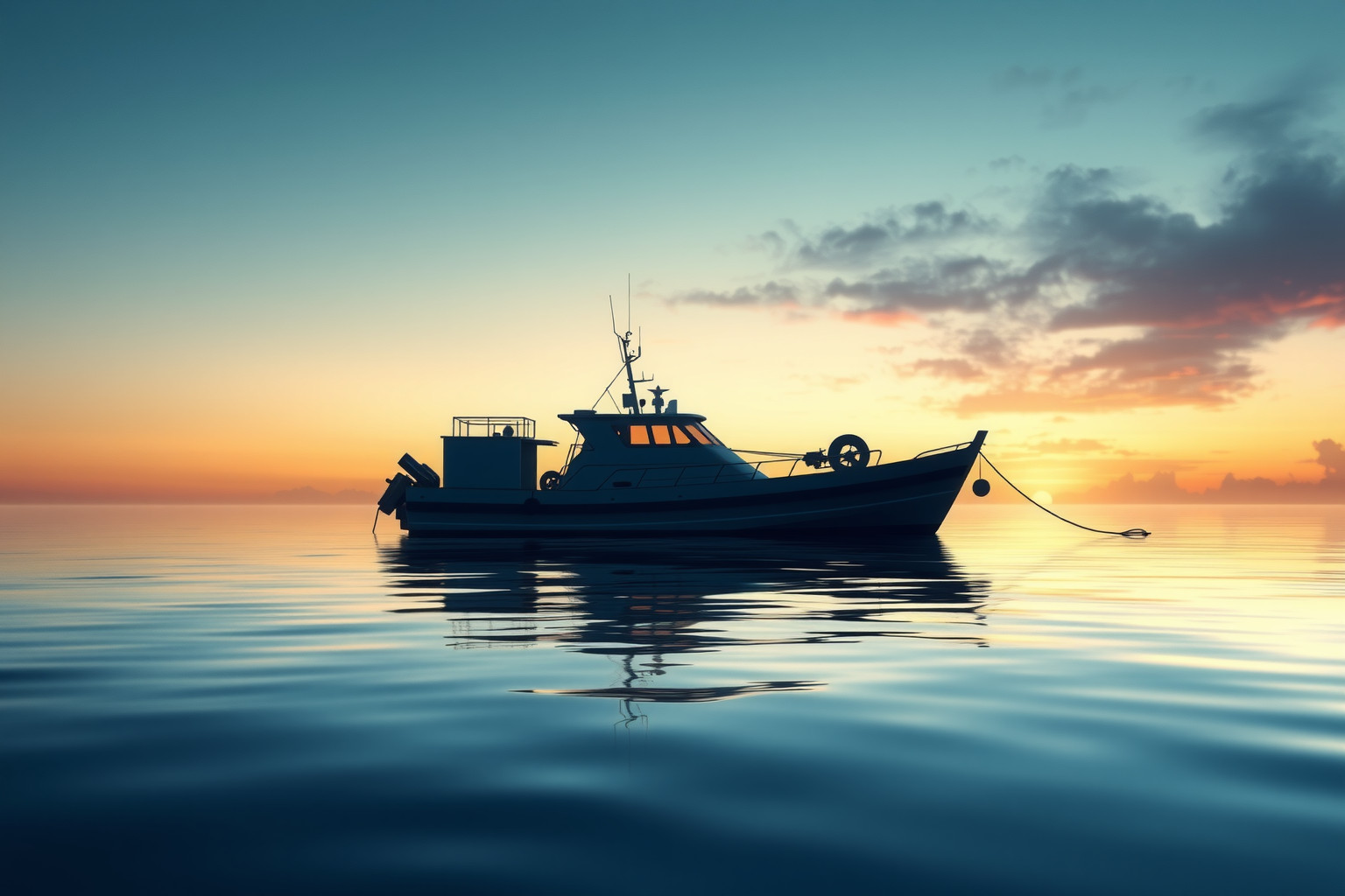 Sognare barca da pesca in mare calmo indica successo e stabilità.