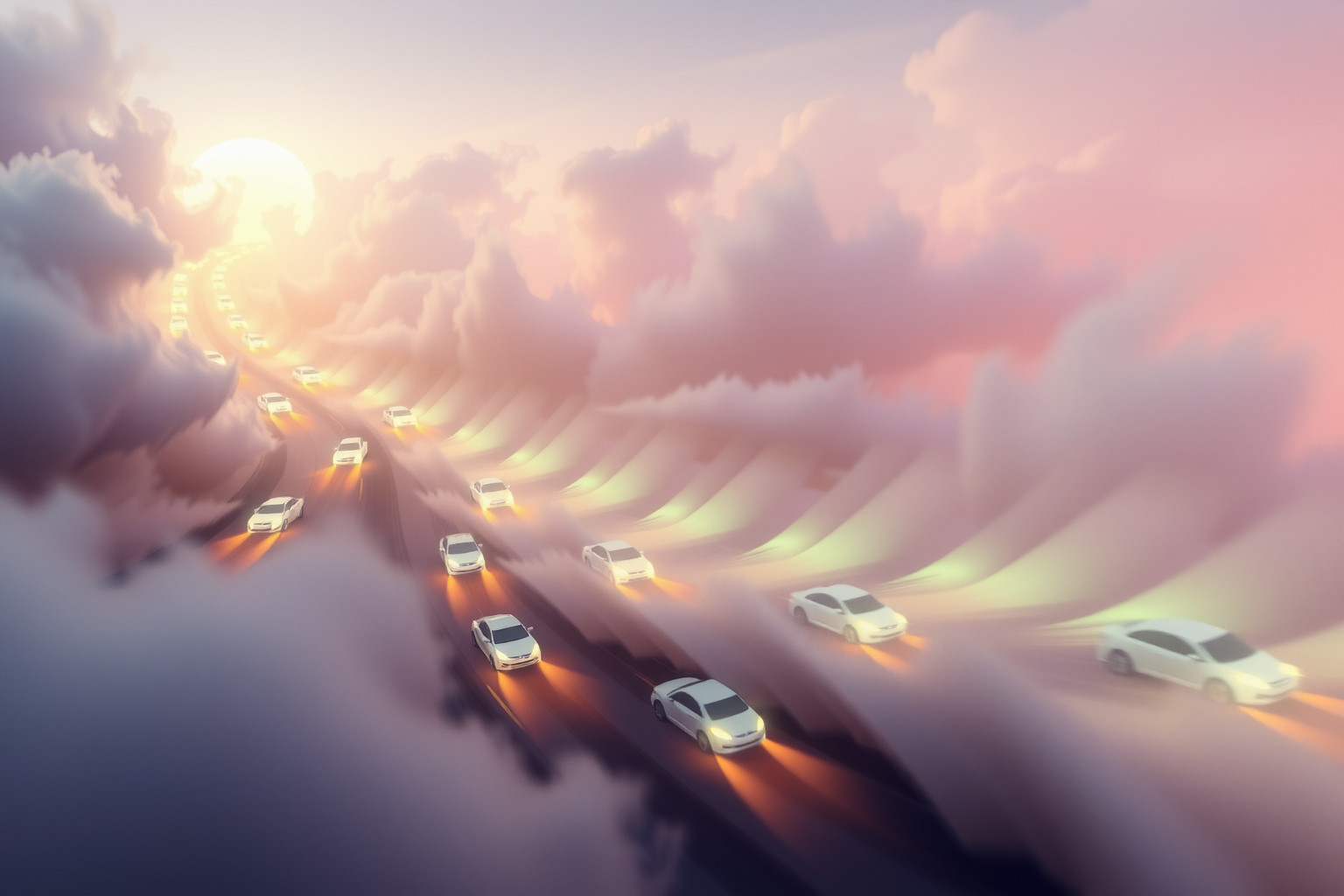 L'autostrada affollata riflette stress e sfide quotidiane interiori.