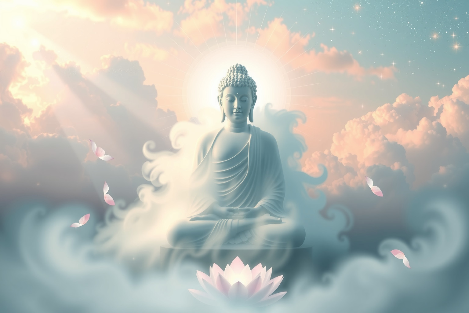 Sognare un Buddha simboleggia pace interiore e risveglio spirituale.