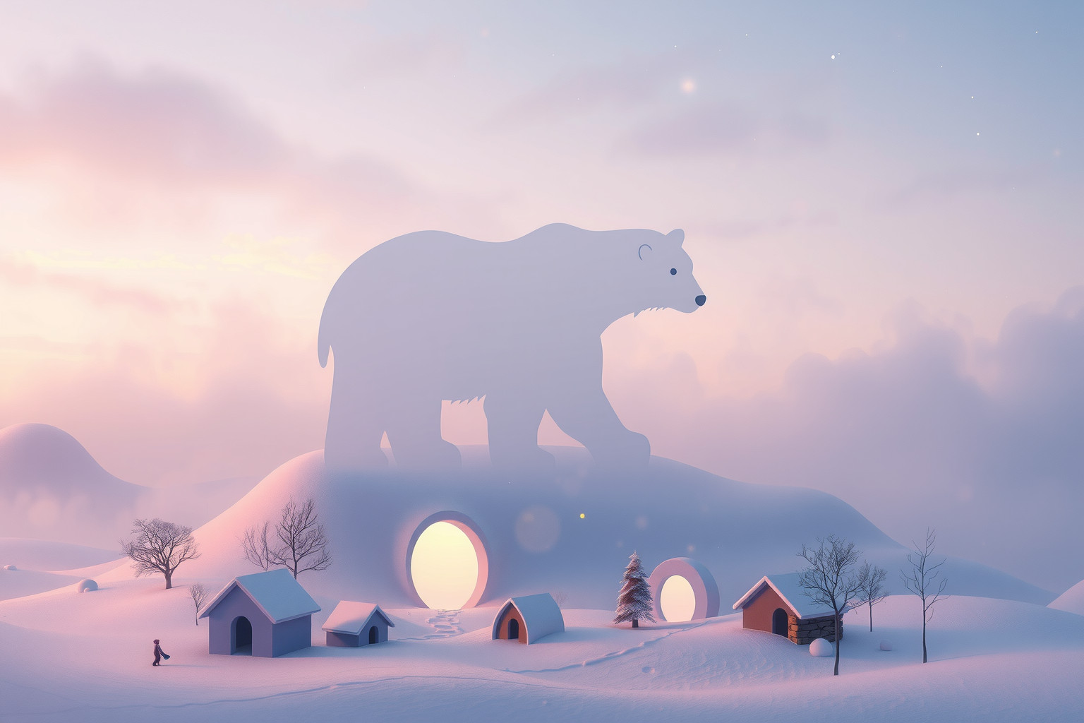 Sognare un orso polare in un villaggio simboleggia forza inaspettata.