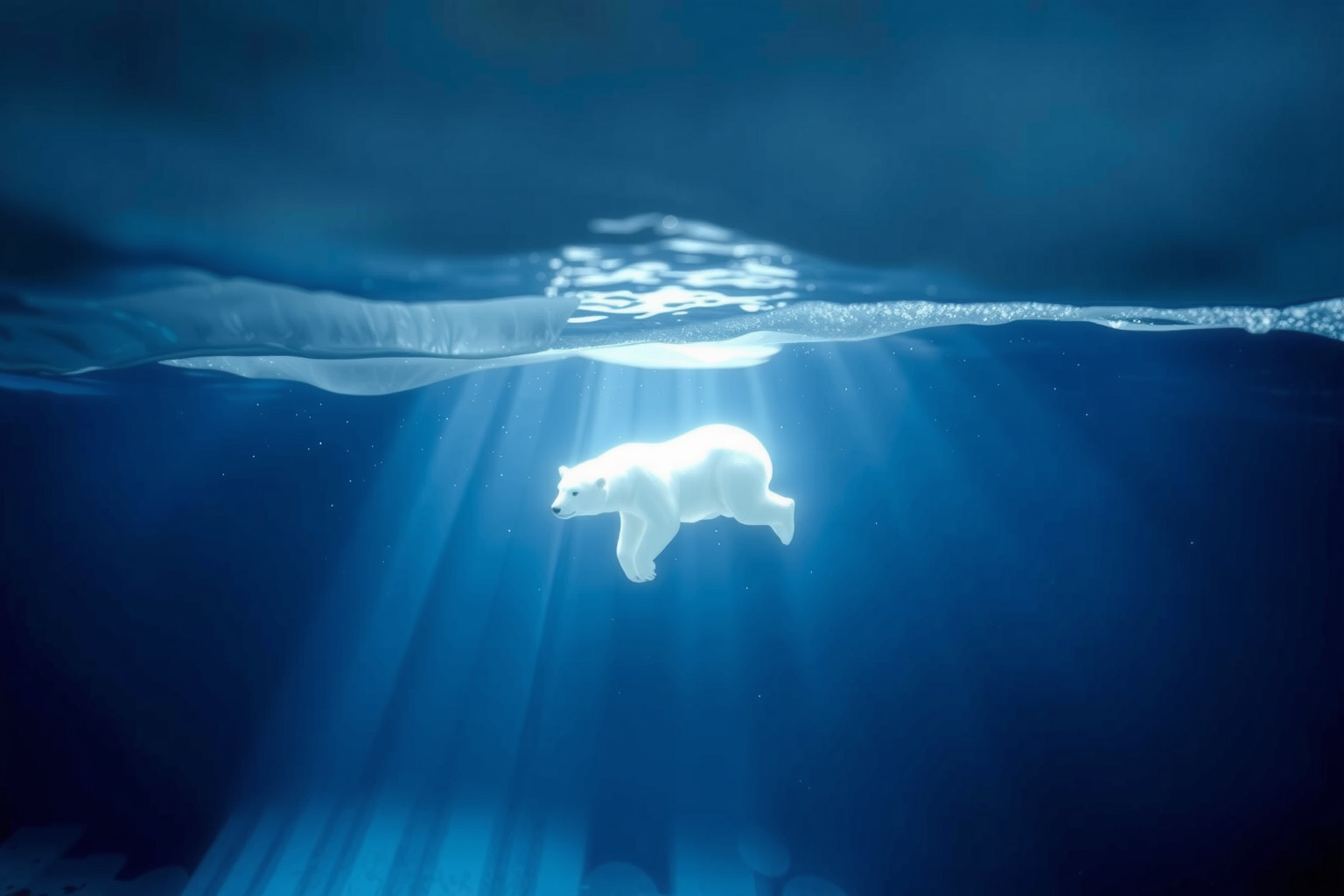 Sognare un orso polare sotto il ghiaccio simboleggia emozioni represse.