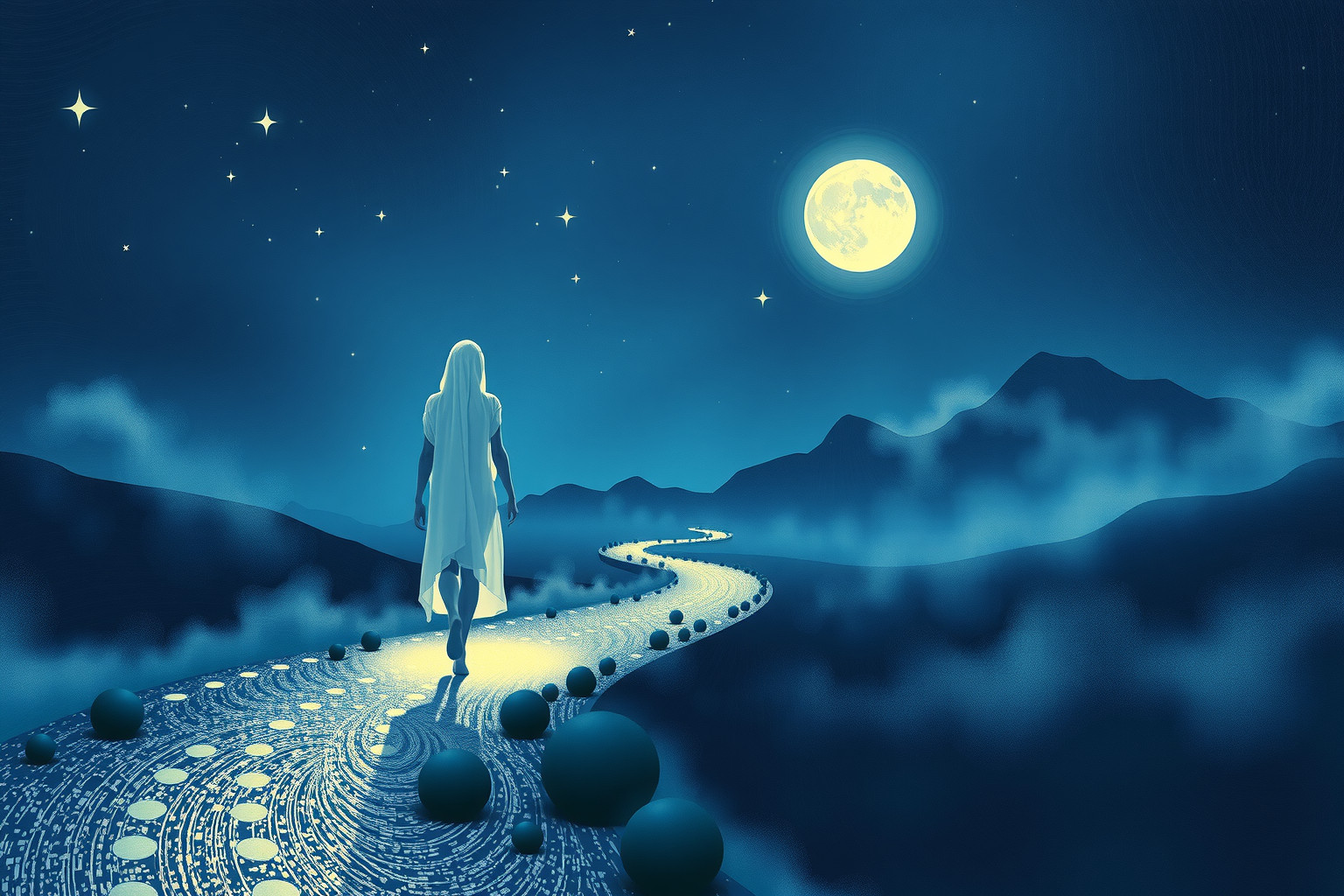 Sognare passeggiare di notte indica introspezione e misteri nascosti.