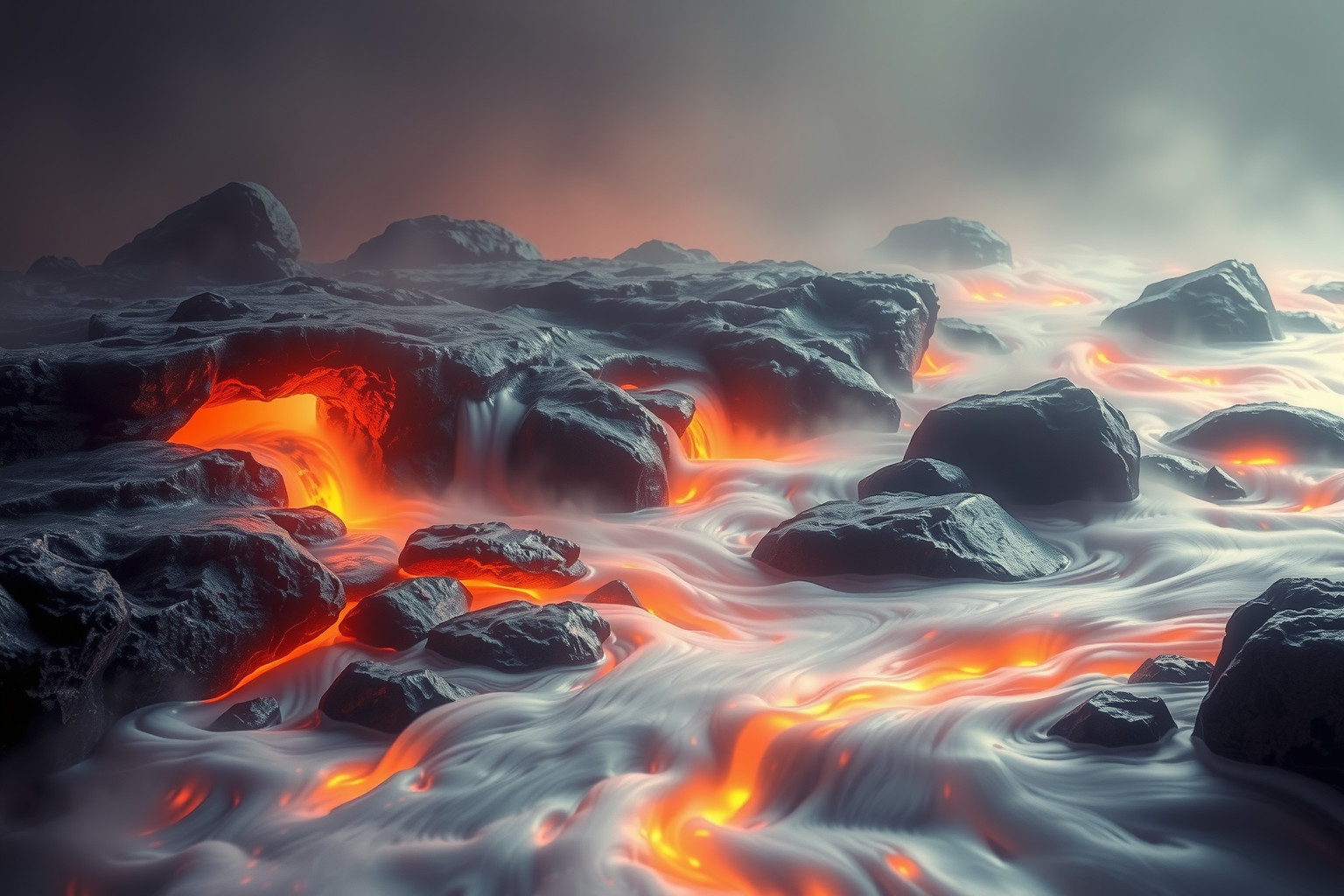 Sognare lava che si mescola con acqua simboleggia trasformazione emotiva profonda.