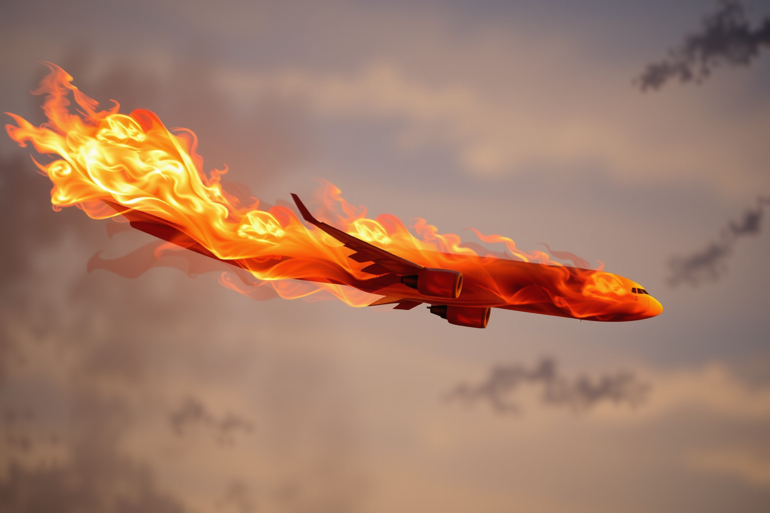 Sognare un aereo in fiamme simboleggia paure e crisi imminenti.