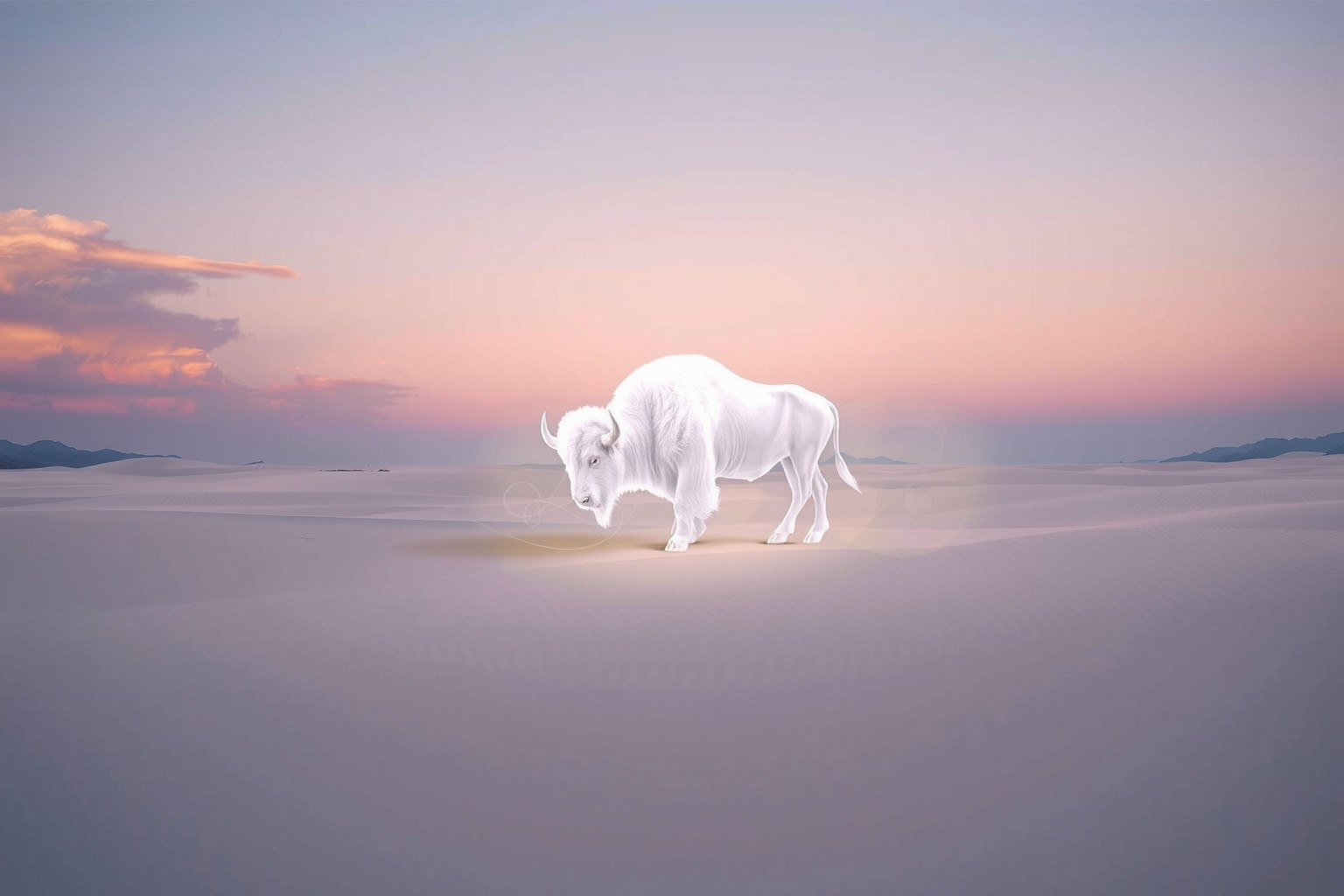 Sognare un bufalo bianco nel deserto simboleggia forza e solitudine.