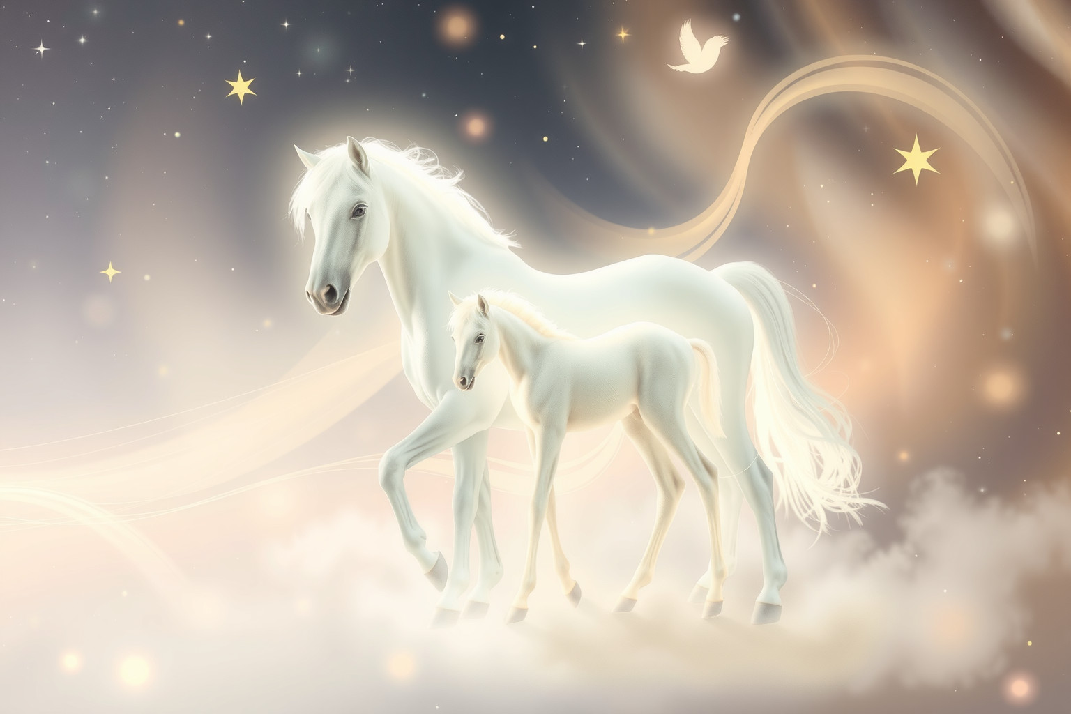Sognare un cavallo bianco con puledro simboleggia nuove speranze.