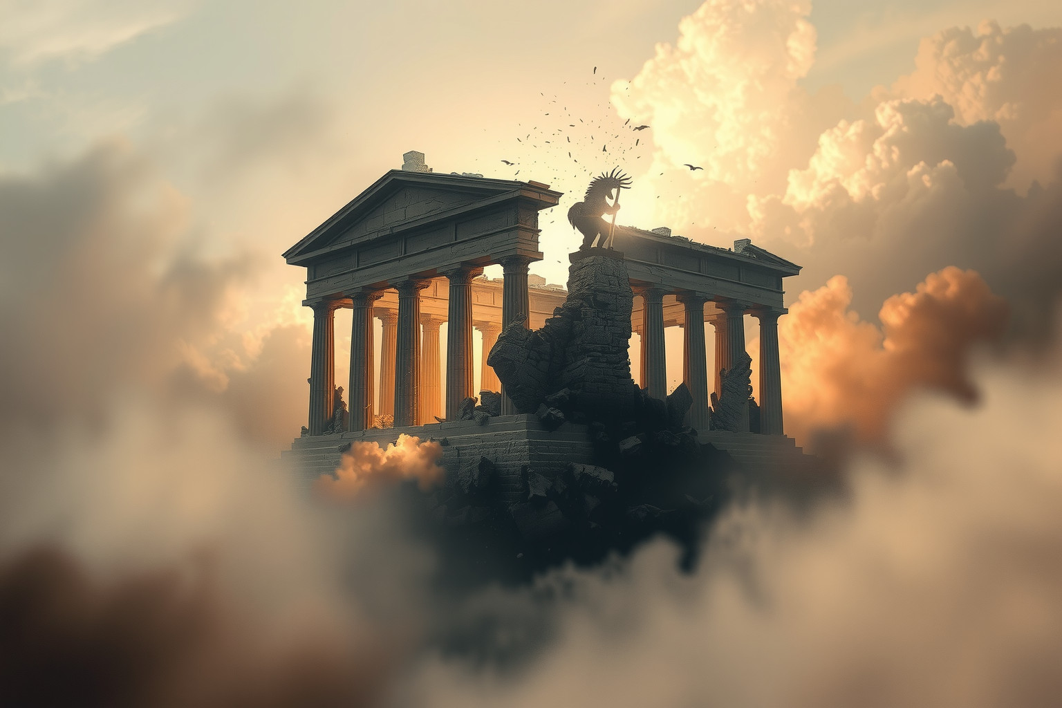 Sognare un tempio che crolla simboleggia crisi spirituale interiore profonda.