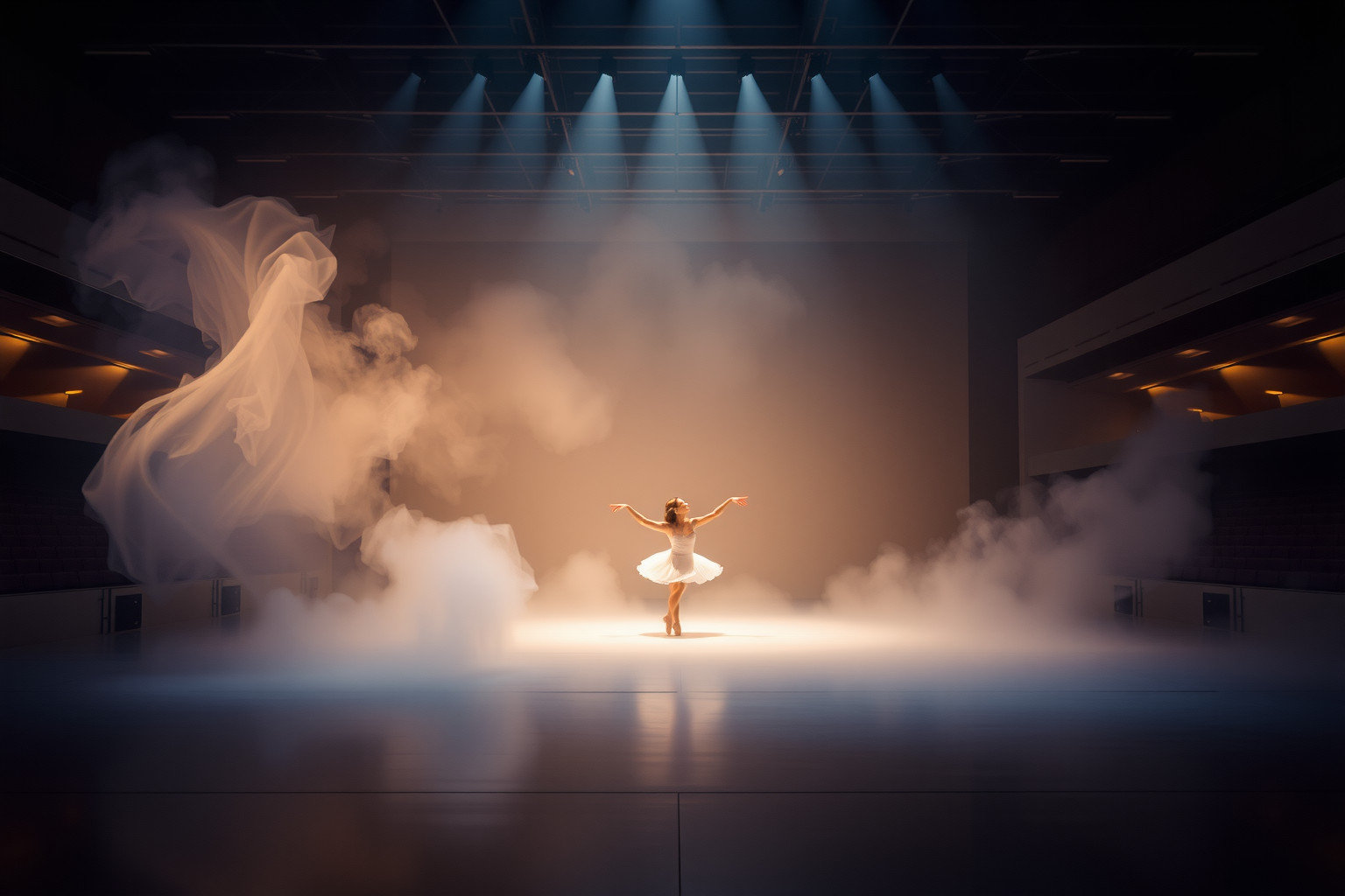 Sognare una danzatrice in teatro vuoto simboleggia solitudine creativa.