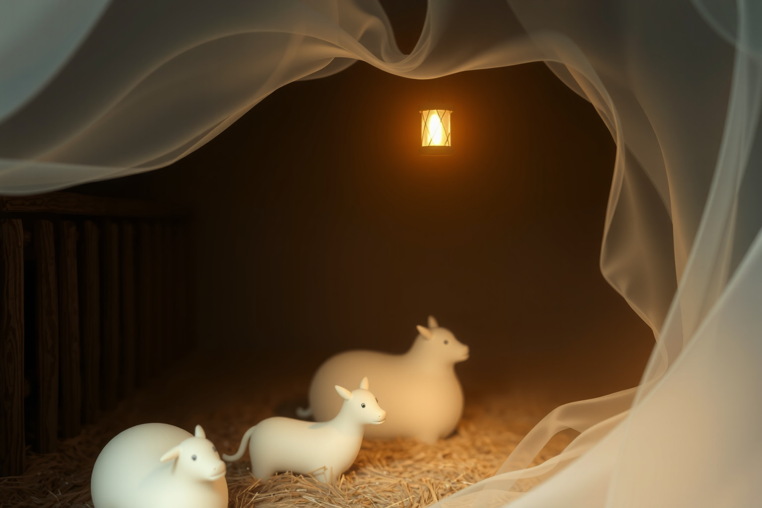 Sognare lanterna illumina animali in stalla simboleggia armonia interiore.