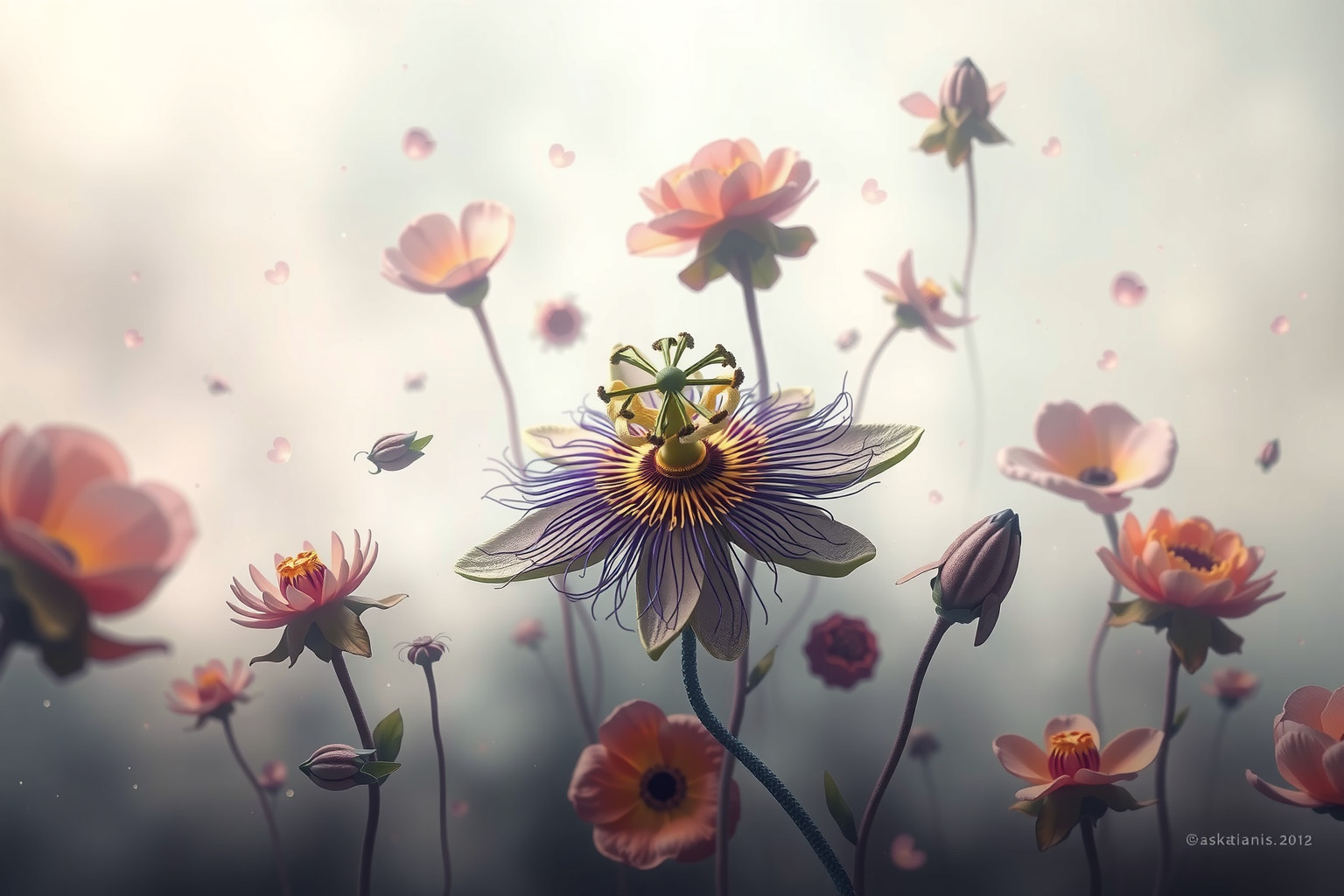 Sognare passiflore tra fiori simboleggia armonia e diversità interiore.