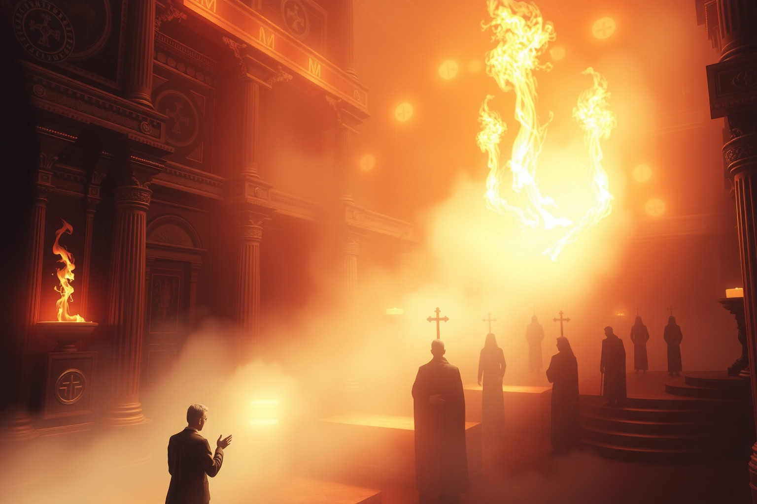 Sognare un rogo in luogo sacro simboleggia purificazione spirituale intensa.