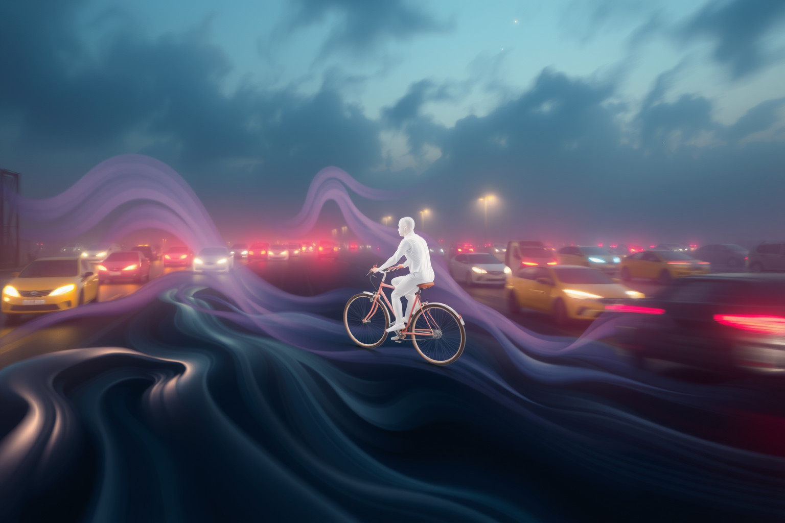 Sognare traffico in bici indica sfide e adattamento nella vita.