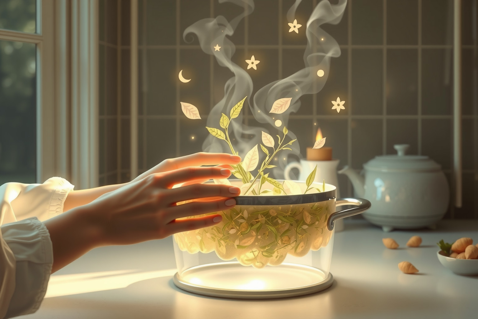 Sognare di cucinare con la melissa simboleggia pace interiore crescente.
