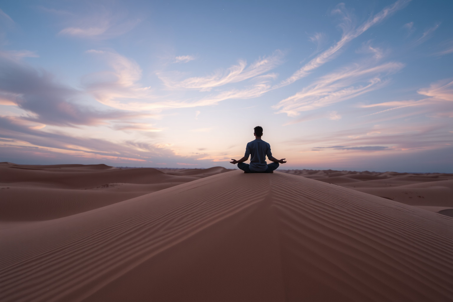 Sognare meditare in un deserto simboleggia ricerca di pace interiore.