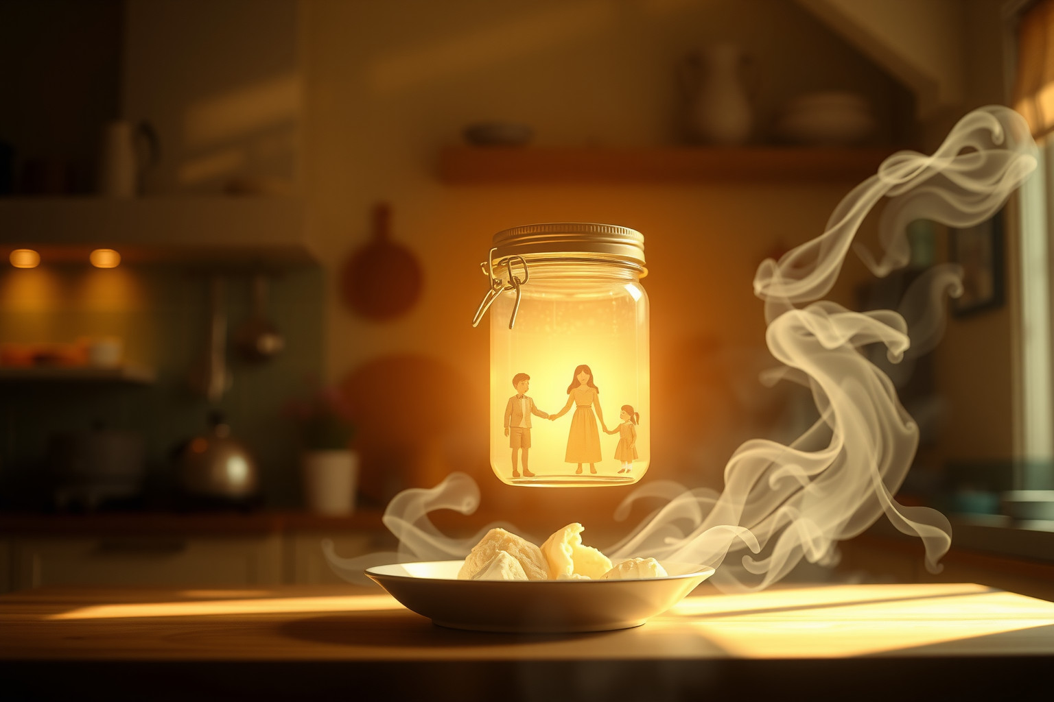 Sognare un barattolo in cucina simboleggia nutrimento e legami familiari.