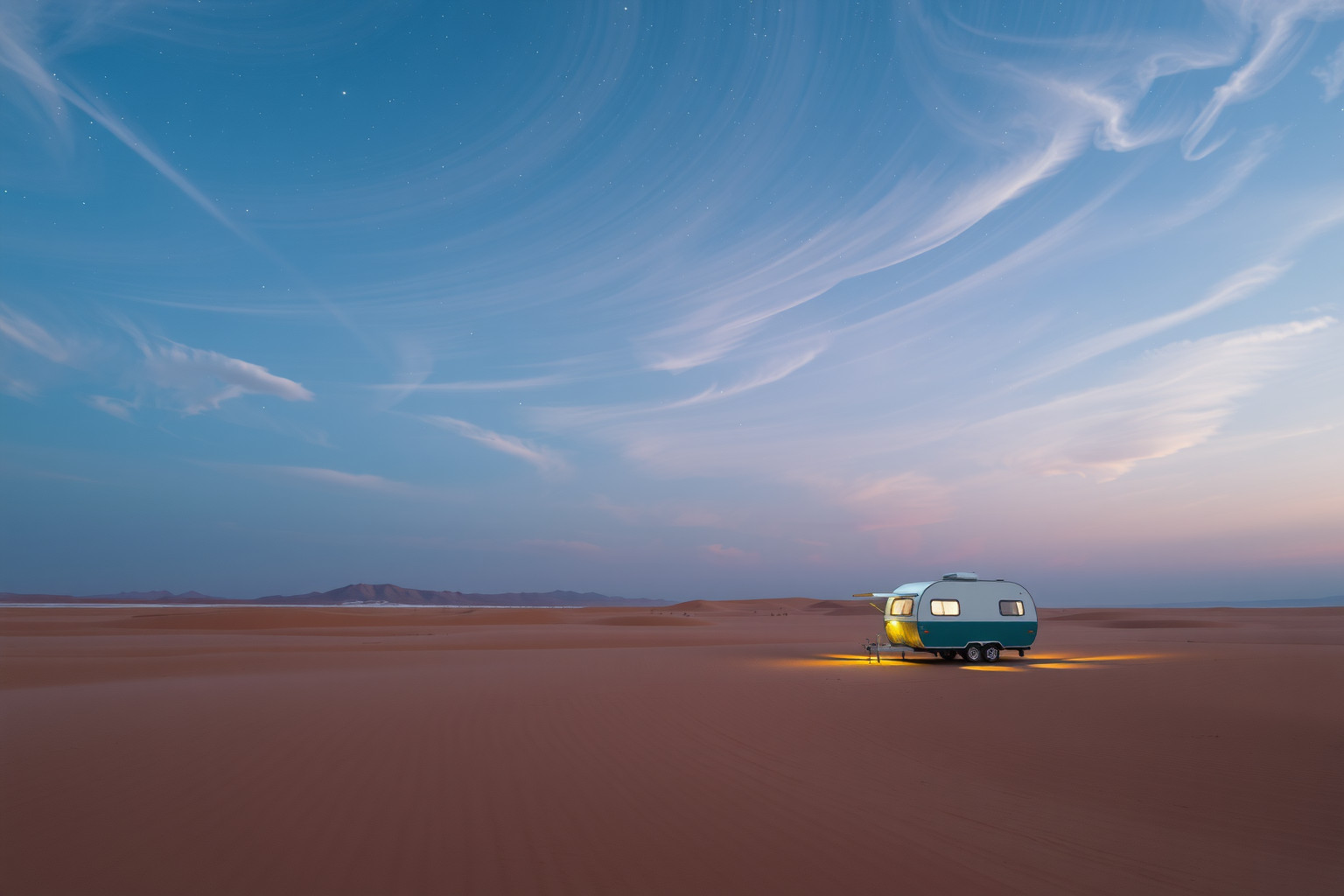 Sognare un caravan nel deserto simboleggia isolamento e ricerca interiore.