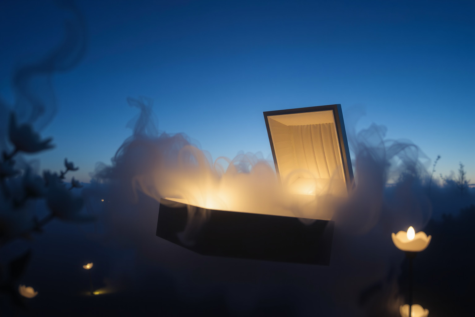 Sognare un funerale con bara aperta simboleggia rinascita interiore profonda.