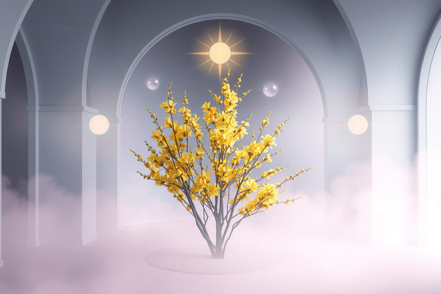 Sognare forsizia in luogo sacro simboleggia rinascita spirituale profonda.