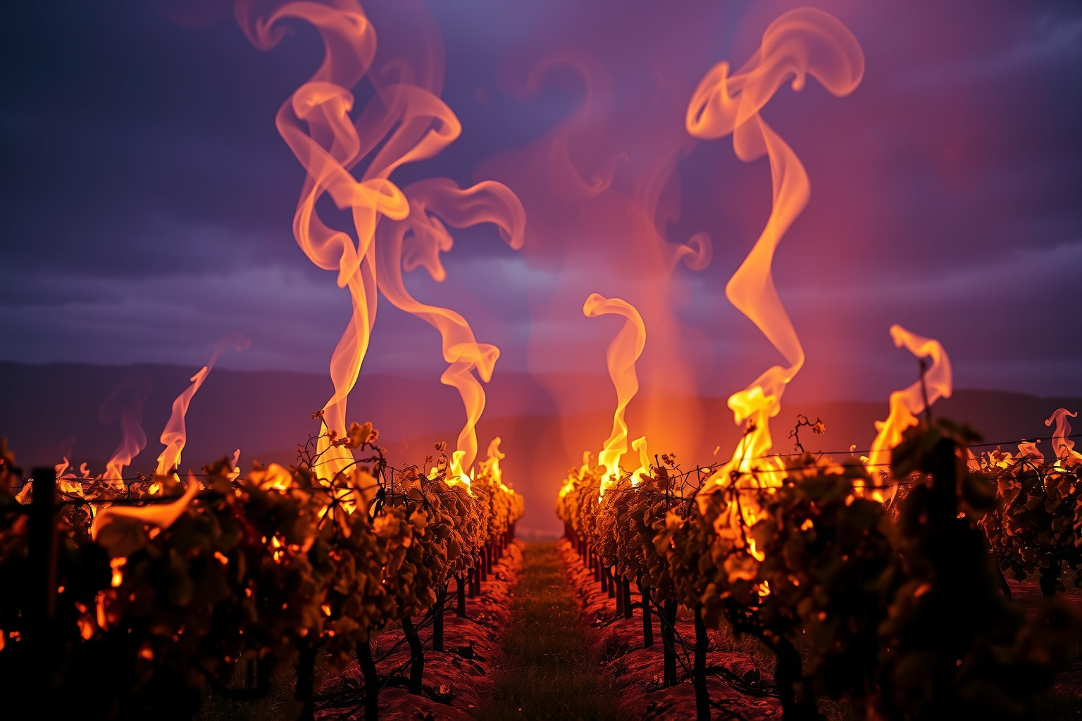 Sognare una vigna che brucia indica perdite emotive imminenti.