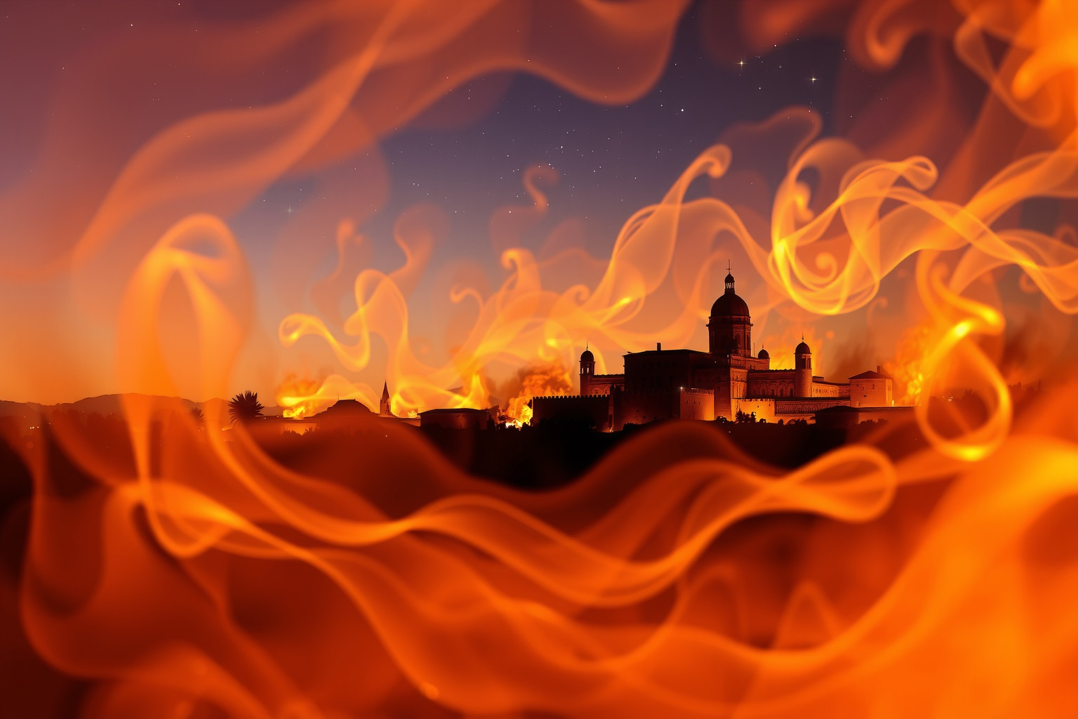 Sognare l'Alhambra in fiamme simboleggia trasformazione e purificazione interiore.