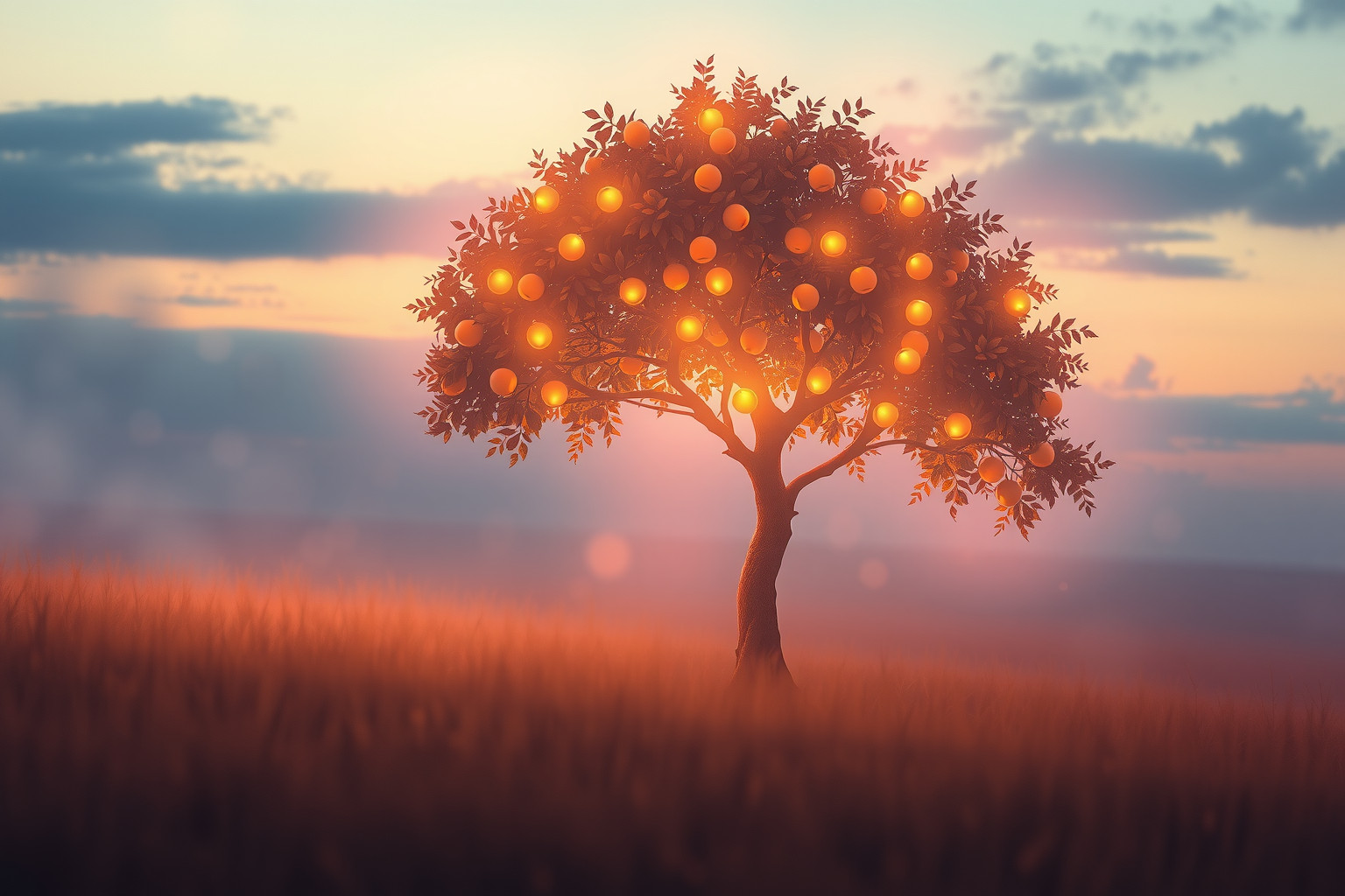 Sognare un albero fruttifero nel prato simboleggia successo e abbondanza.