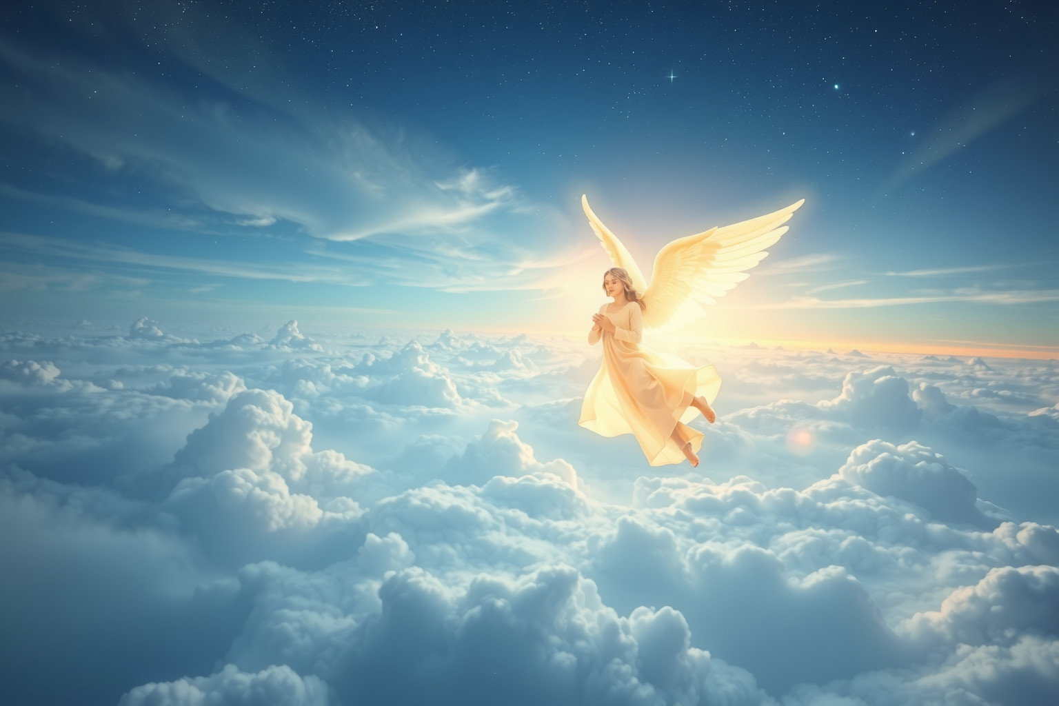 Sognare un angelo custode in cielo simboleggia protezione divina imminente.