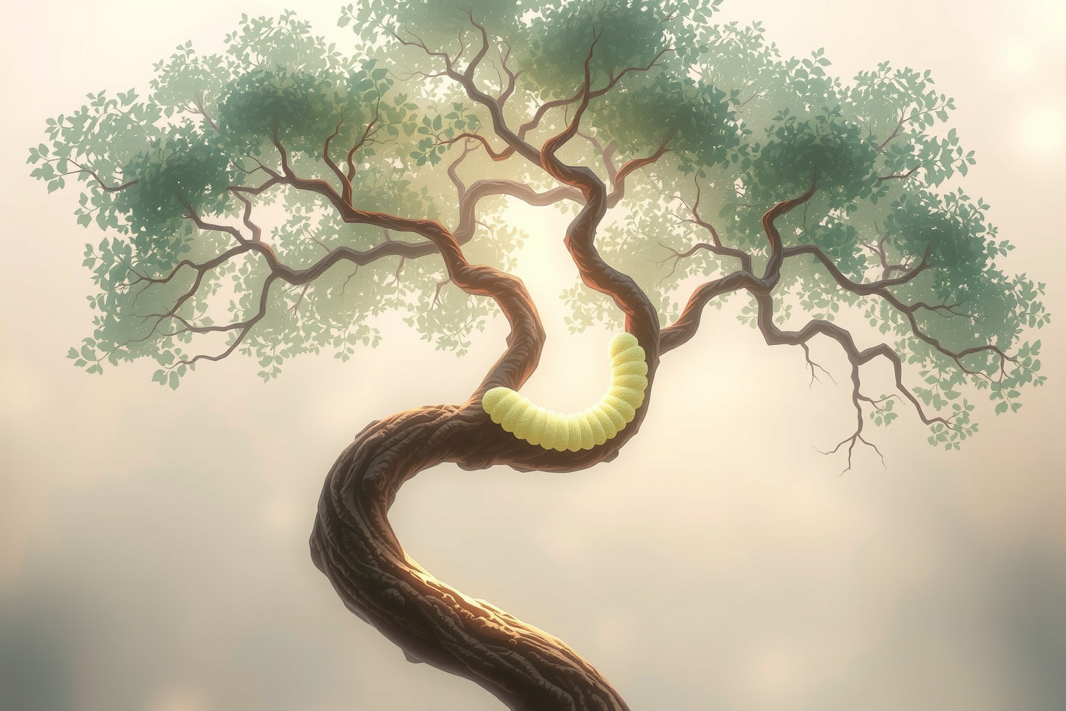 Sognare un bruco su un albero simboleggia crescita e radicamento profondo.