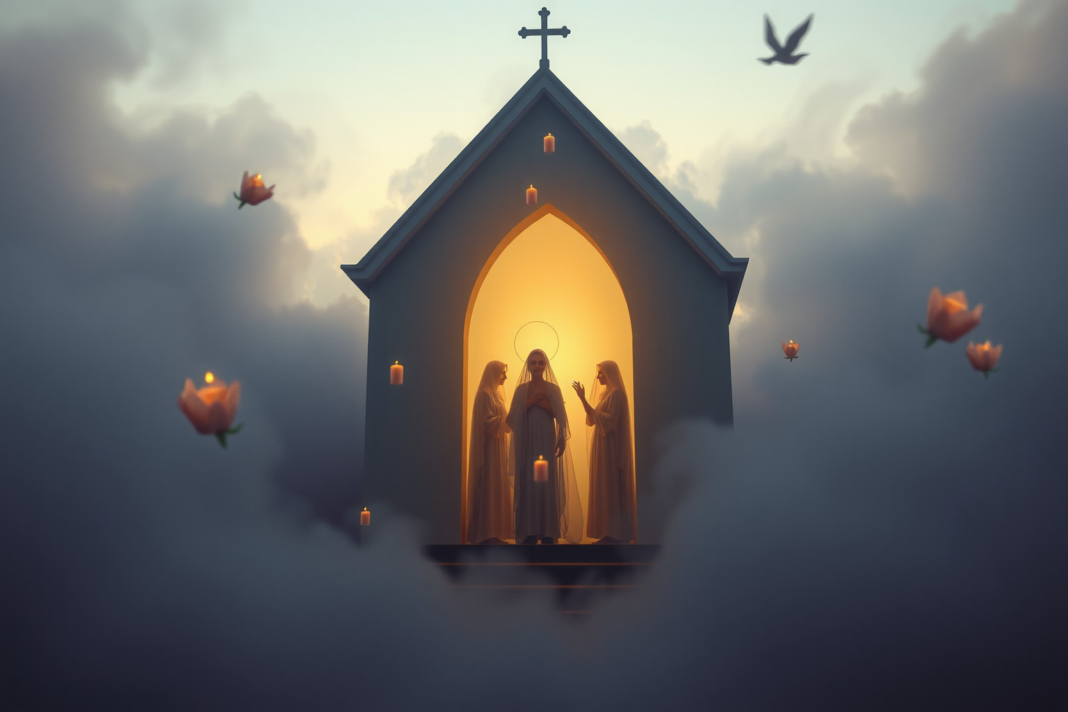 Sognare un funerale religioso simboleggia trasformazione e paura interiore della morte.