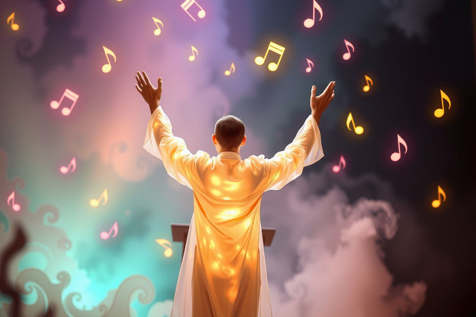 Sognare un maestro di coro surreale simboleggia guida spirituale creativa.