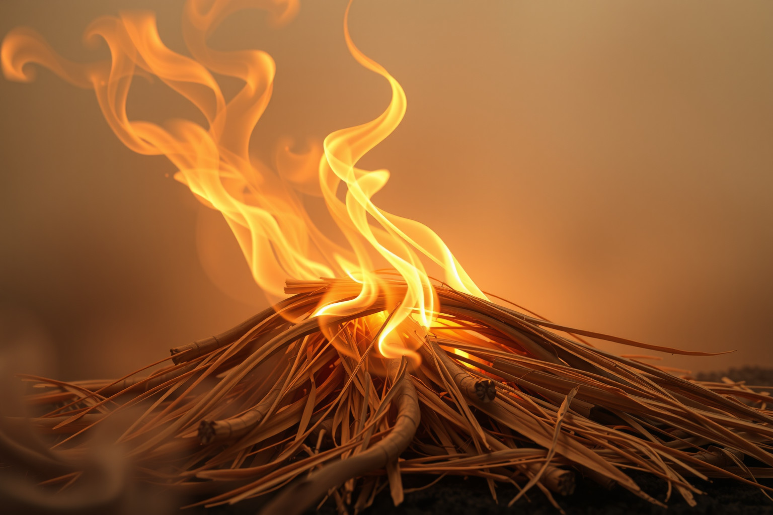 Sognare un pagliaio in fiamme rappresenta perdita e rinascita interiore.