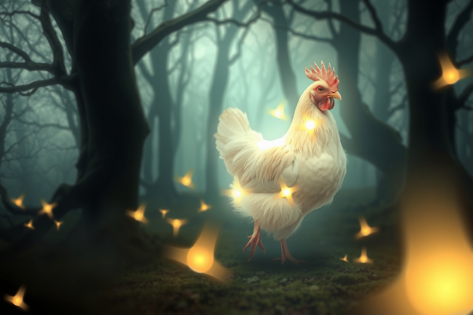 Sognare una gallina bantam in un bosco simboleggia protezione e ingegno.