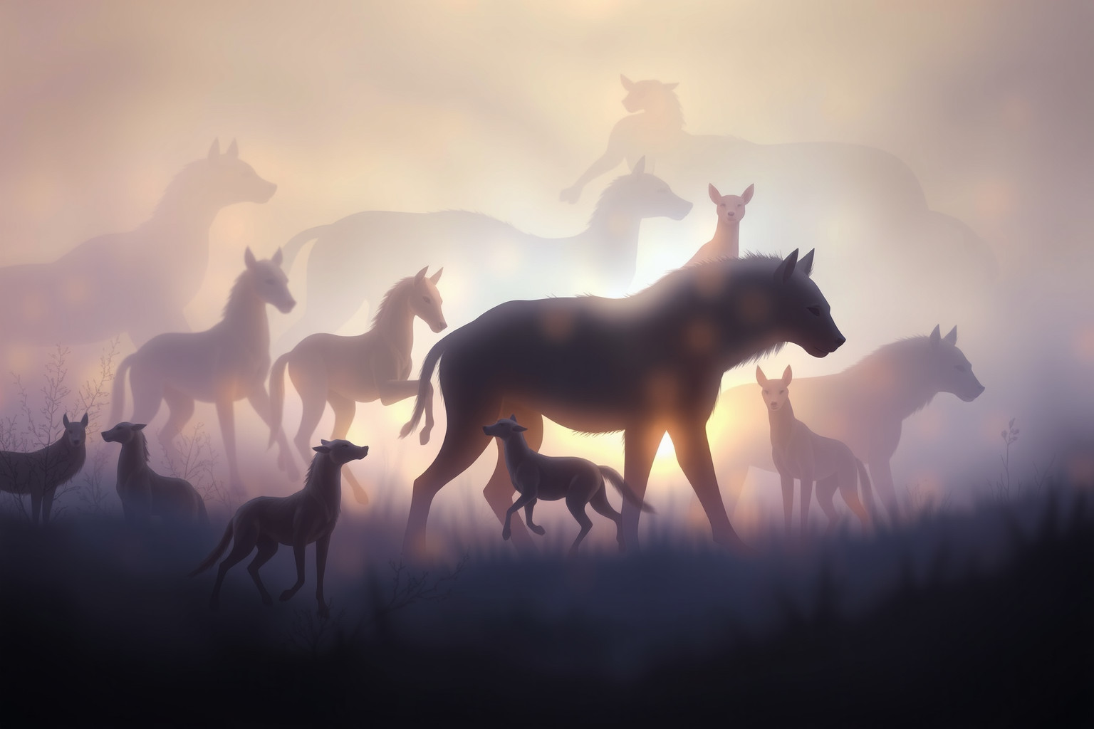 Sognare un'iena con altri animali riflette conflitti interiori nascosti.