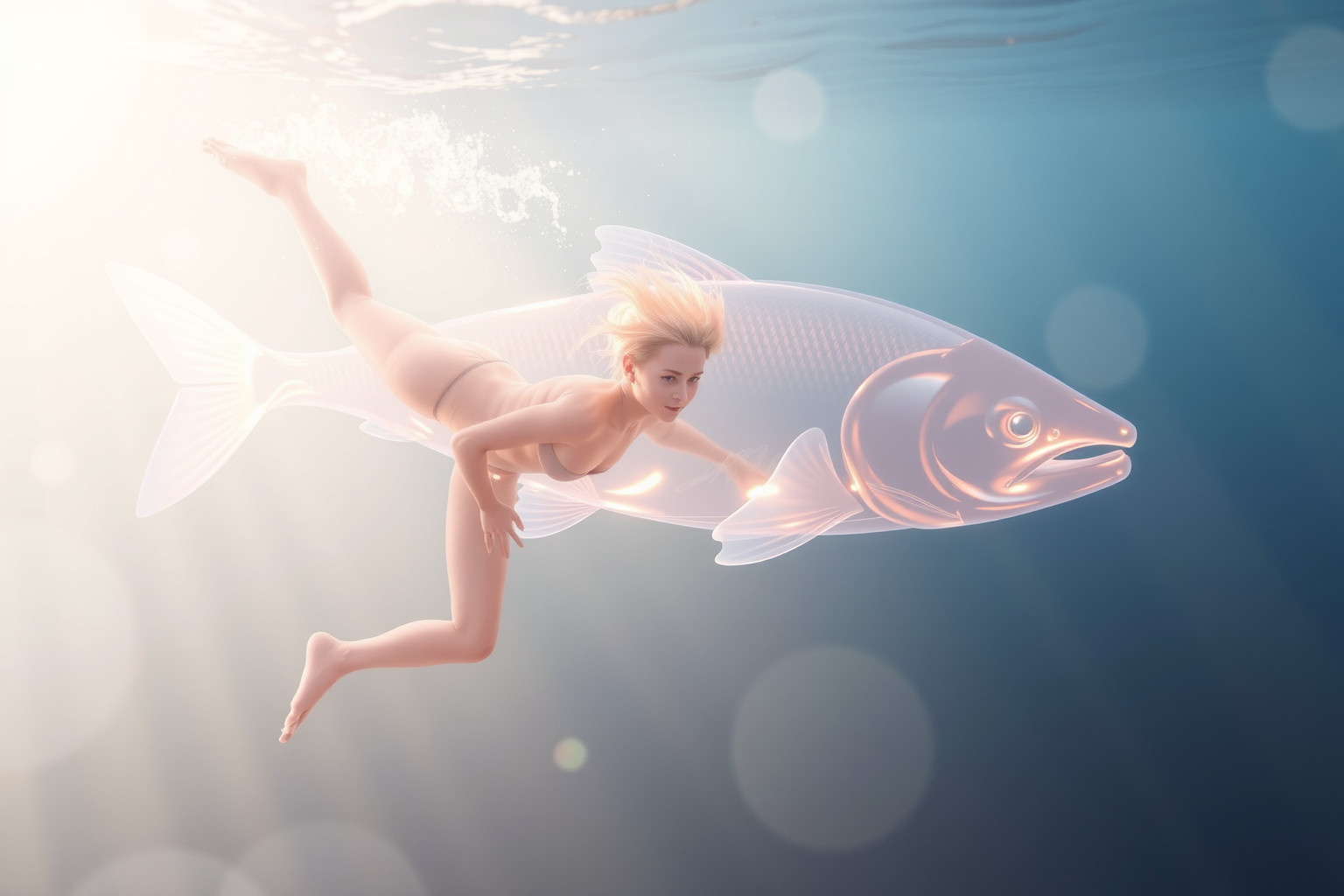 Sognare di nuotare con un salmone simboleggia forza e trasformazione interiore.